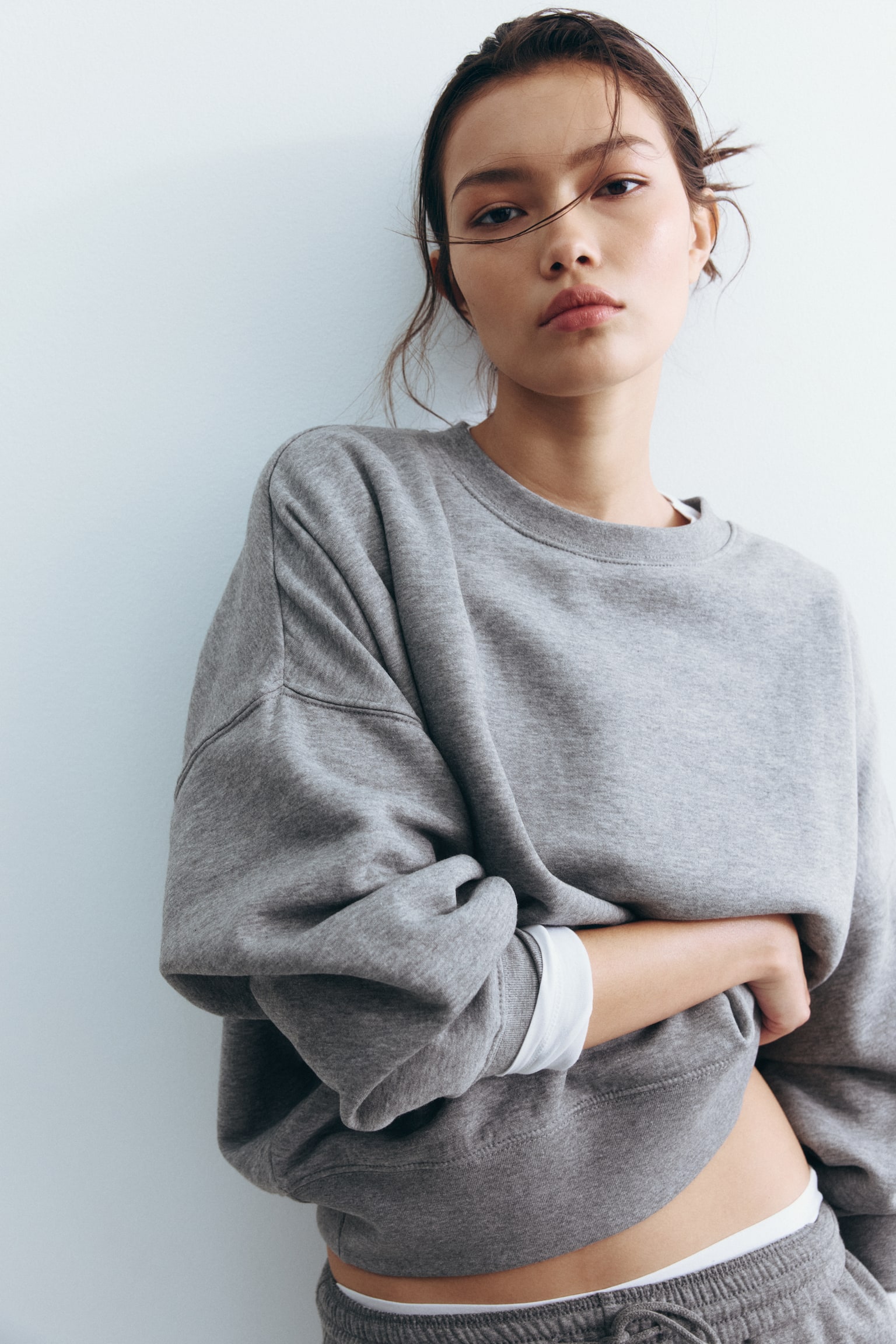 Oversized Sweatshirt - Gray melange/Navy blue - 2