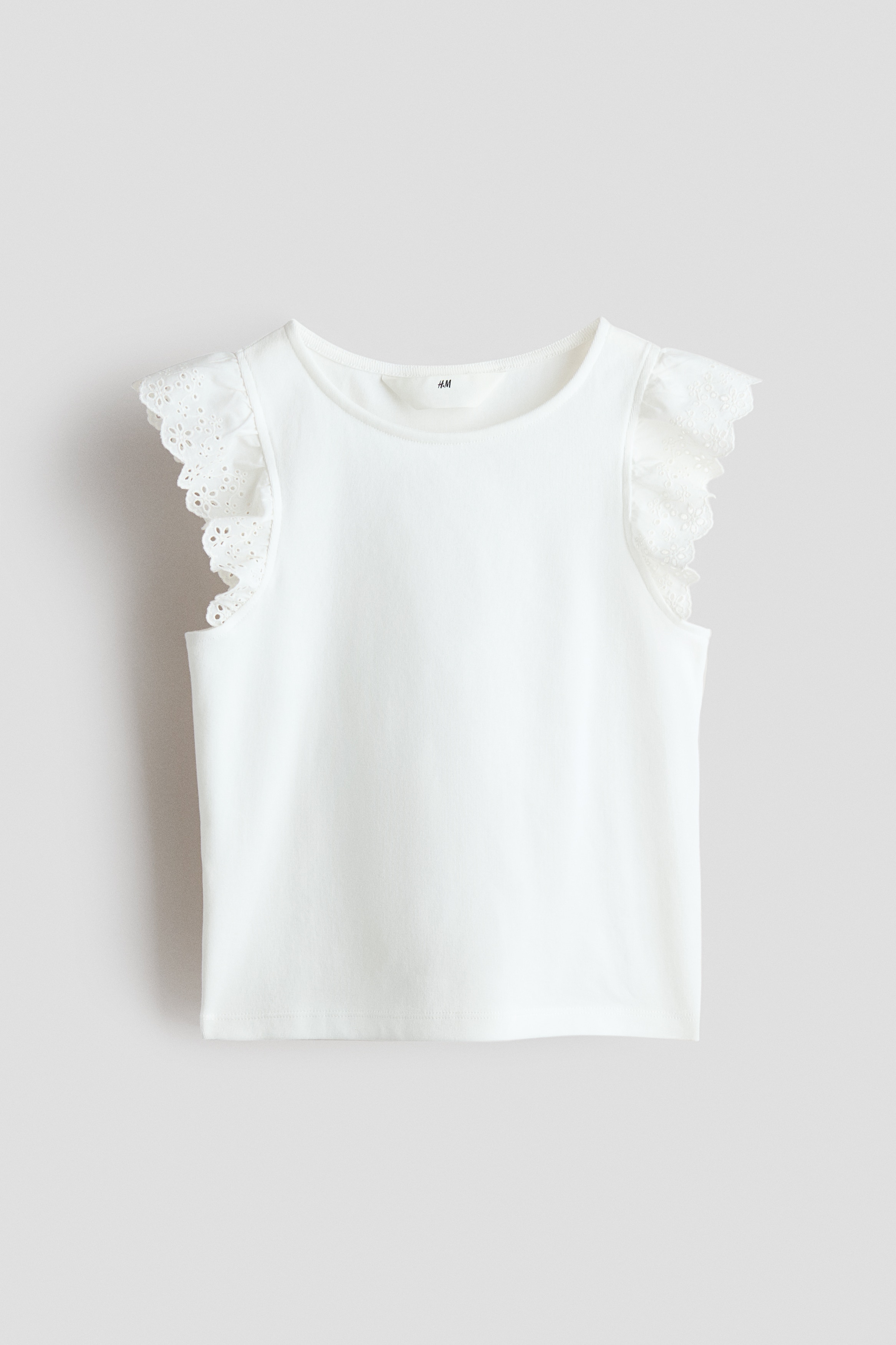 Top con mangas mariposa en bordado inglés - Blanco