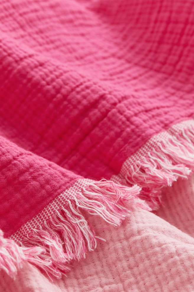 Fringed cotton muslin bedspread - Pink/Royal blue/Green - 3
