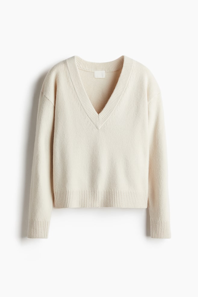 Pullover con scollo a V - Beige chiaro - 1