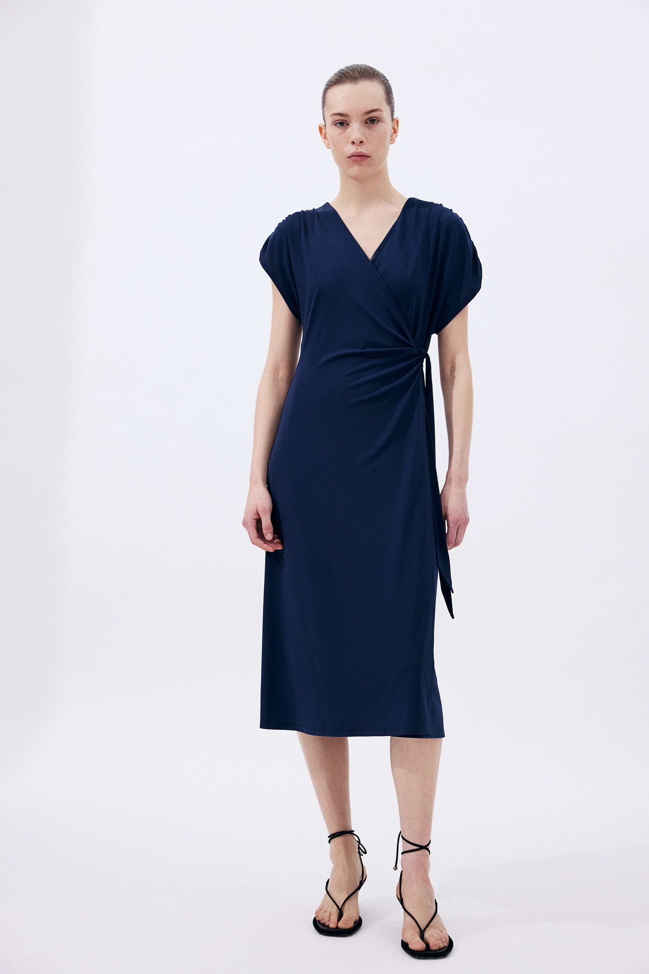 Jersey Wrap Dress - V-neck - Short sleeve - Navy blue - Ladies | H&M US