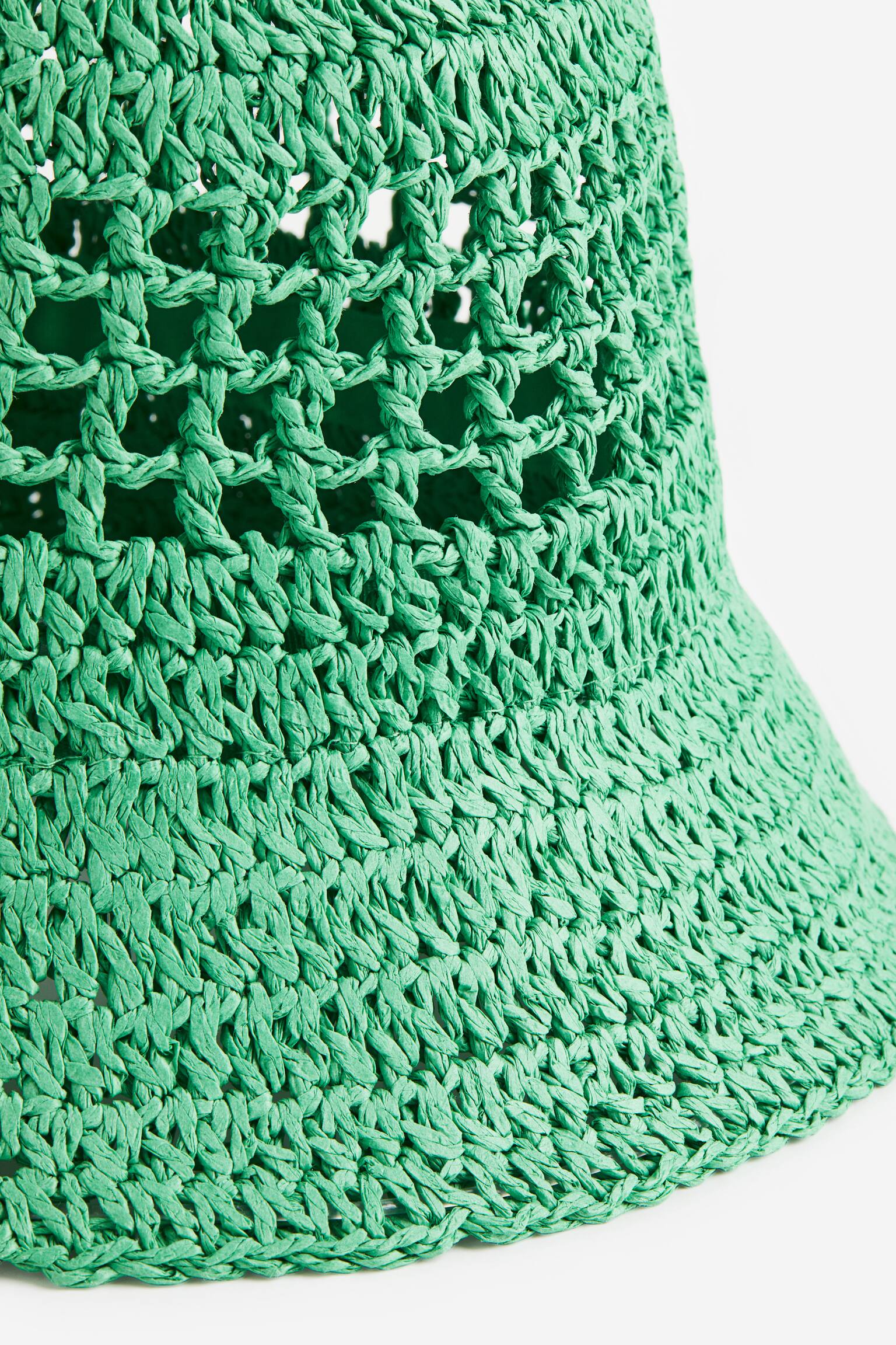 Crochet Look Straw Hat - Green - 2