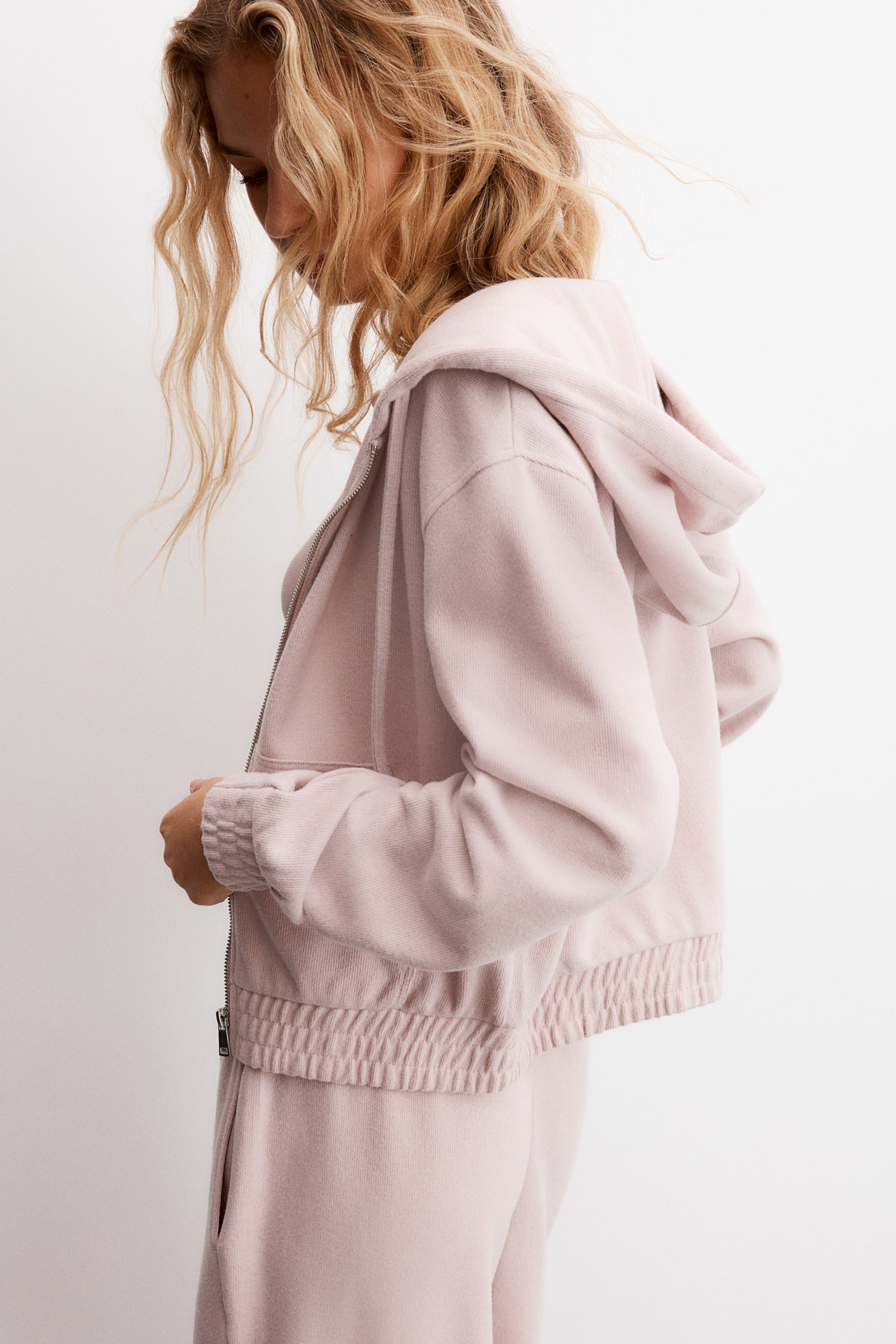 Jersey zip-through hoodie - Light dusty pink/Light grey marl/Black/Dark brown - 3