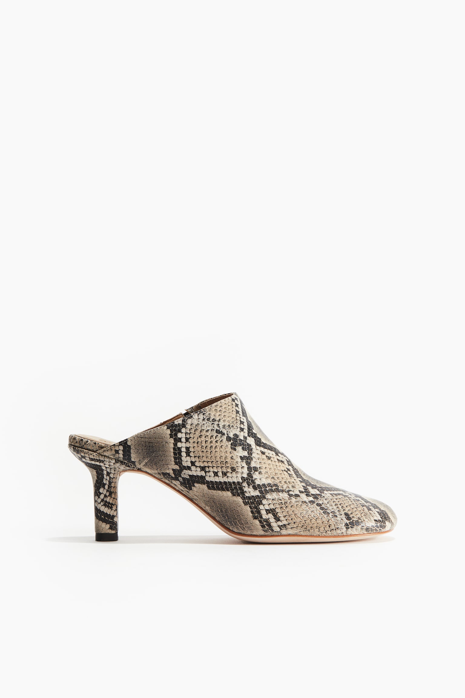 Heeled leather mules - Beige/Snakeskin-patterned - 2