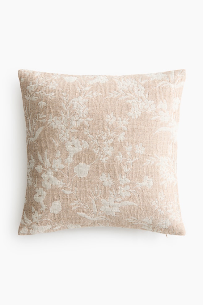 Jacquard-Weave Cushion Cover - Light dusty beige/floral/Dusty blue/floral - 1