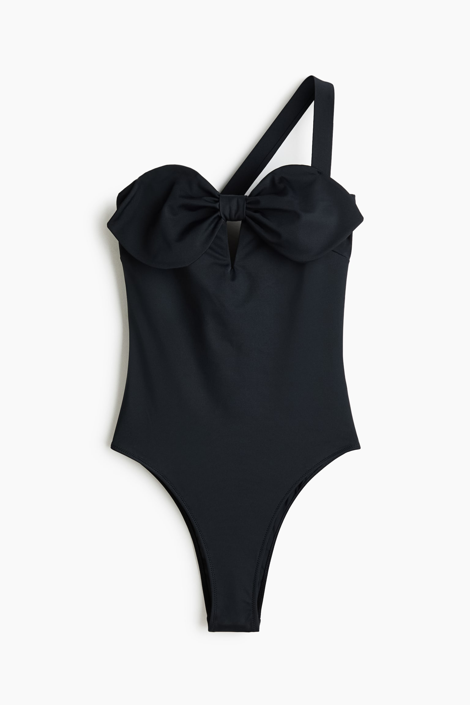 Costum de baie cu o bretea și cu fundă - Negru