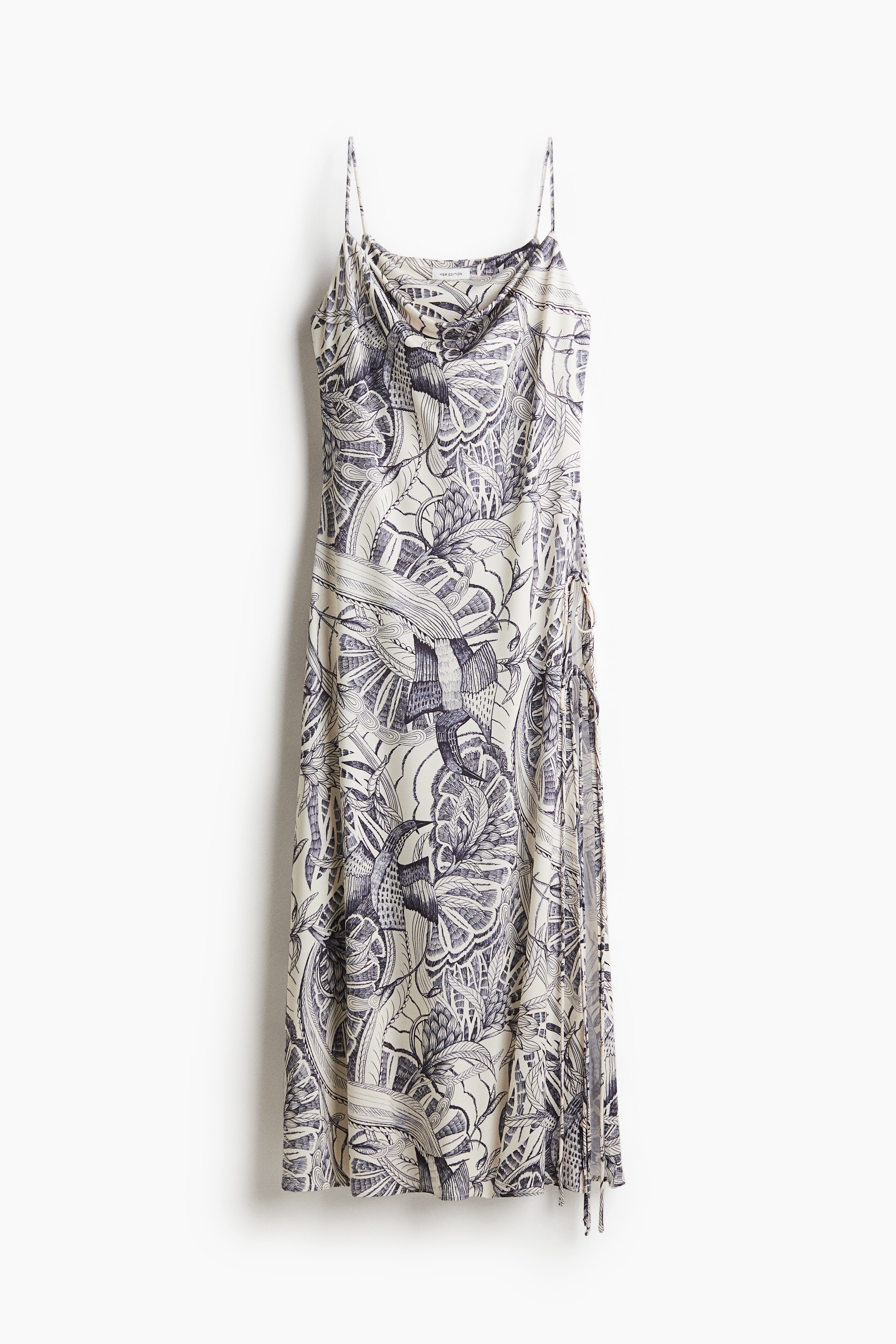 Haljina na bretele sa bočnim šlicem - Krem/dezen