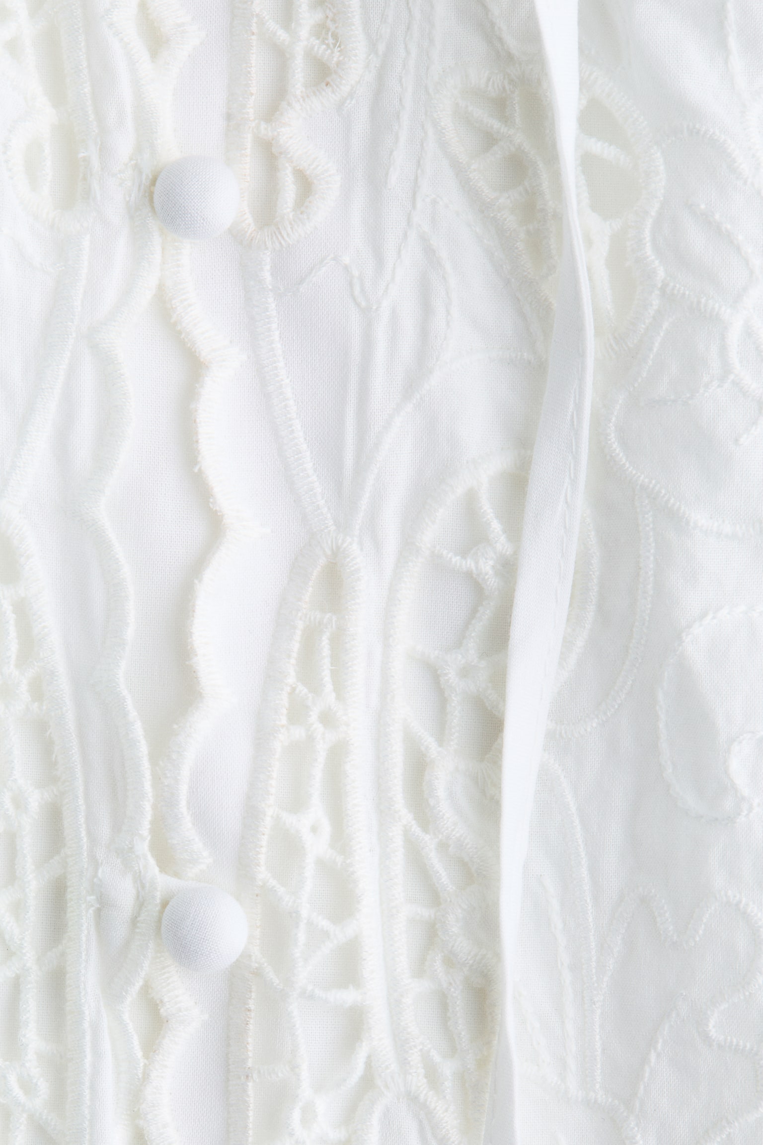 Бавовняна блуза з ажурною вишивкою - Білий - 4