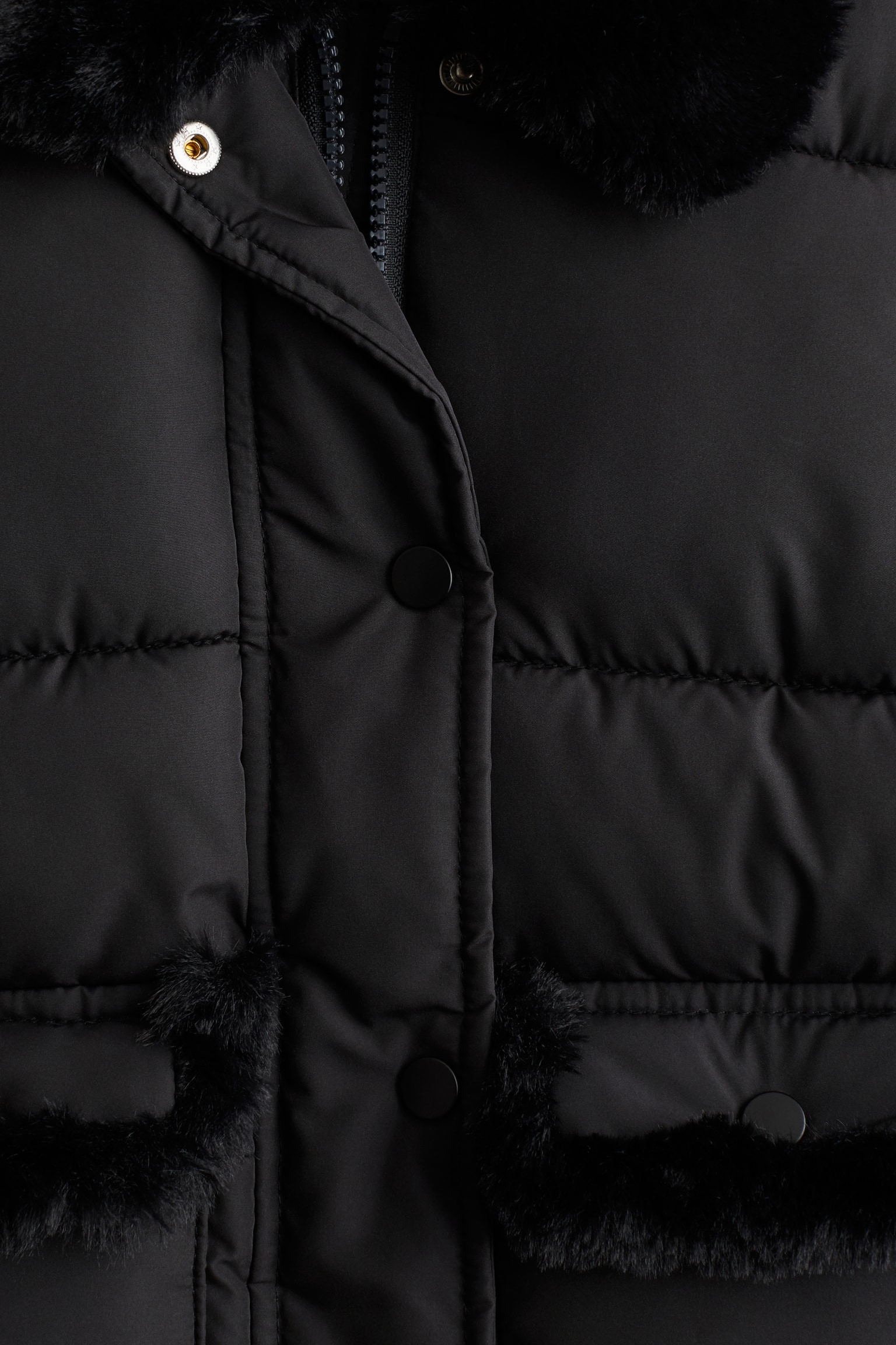 Fluffy-detail puffer jacket - Black - 2