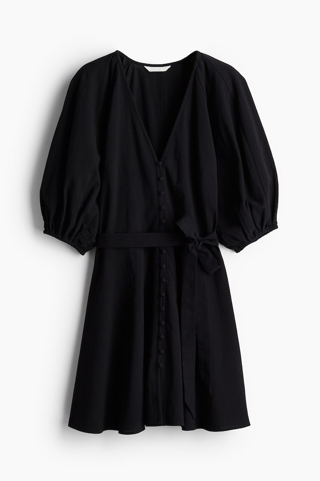 Robe en coton avec ceinture à nouer - Noir - 1