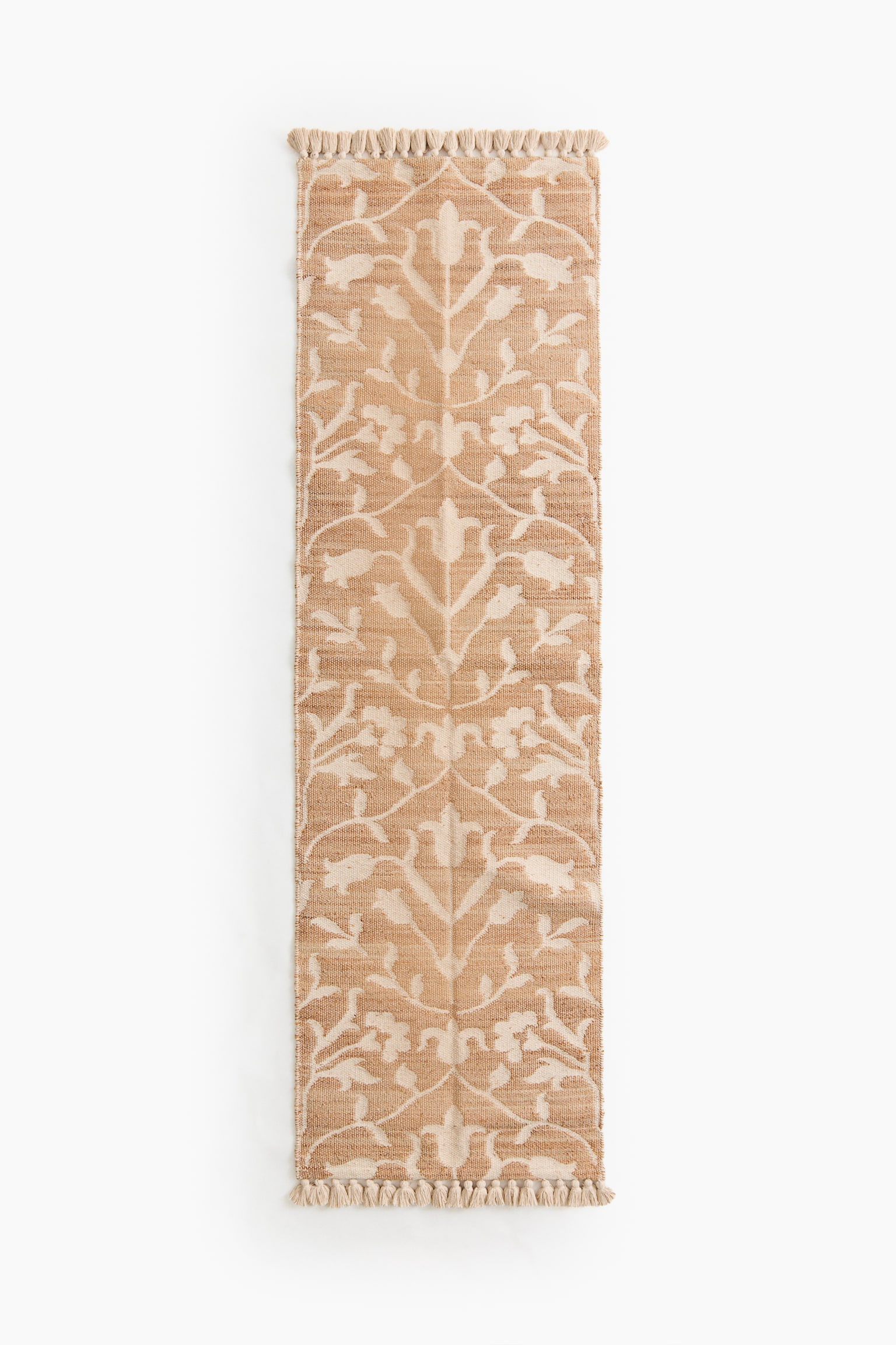 Floral jute-blend runner rug - Light beige/Floral