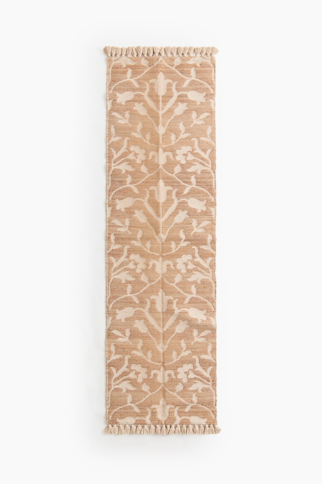 Floral jute-blend runner rug - Light beige/Floral - 1