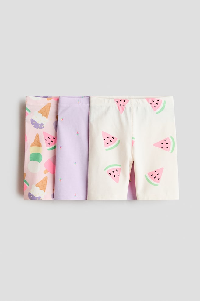 3-Pack Cotton Bike Shorts - Light pink/watermelon/Beige/leopard print/Light blue/floral - 1