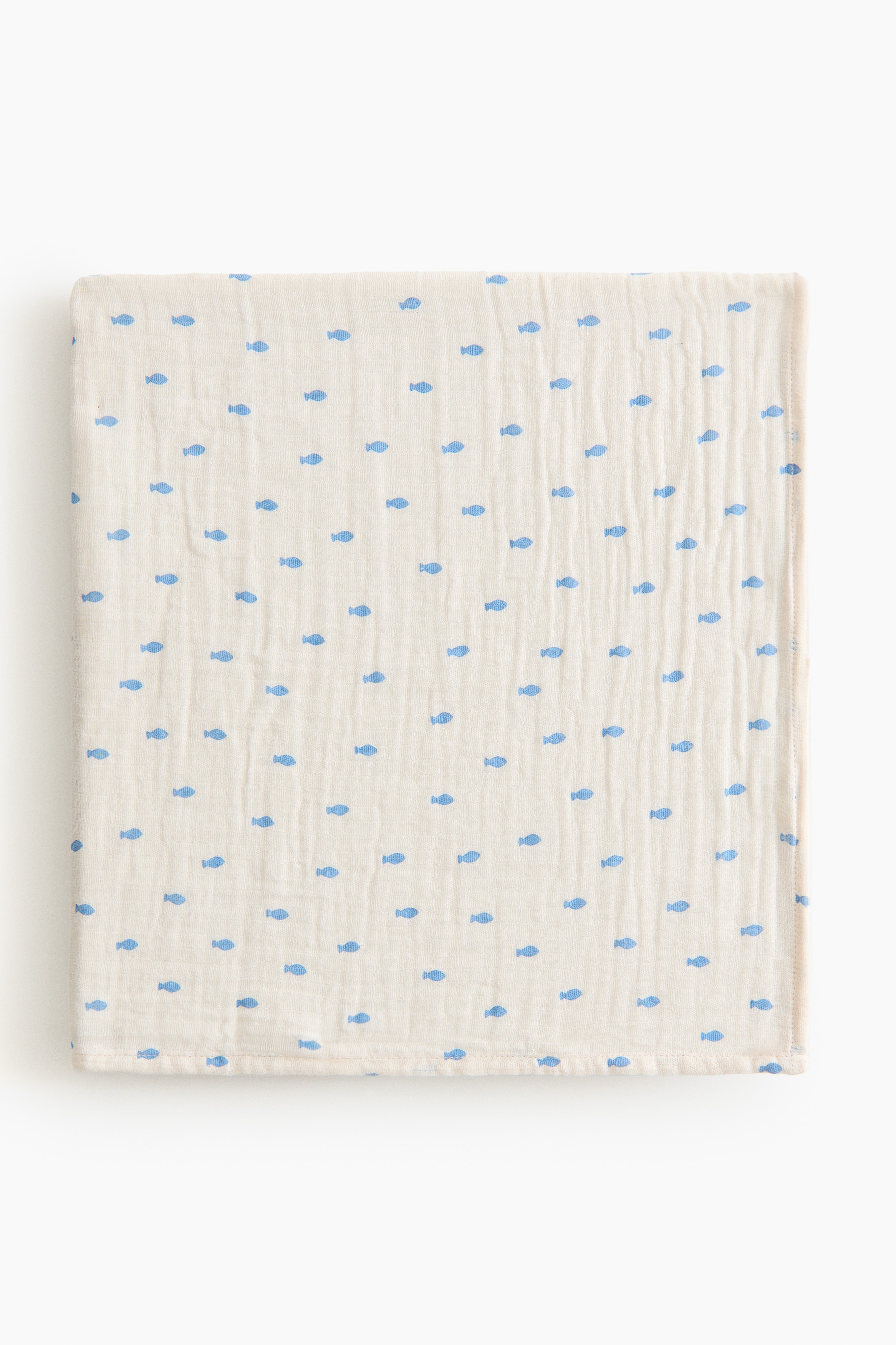 Muslin Baby Blanket - Light beige/fish/White/hearts/White/puppies