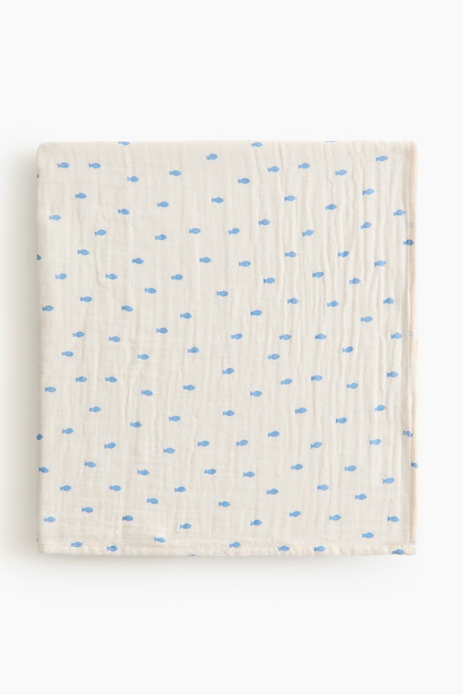 Muslin baby blanket - Light beige/Fish/Light blue/Planes/White/Elephants - 1