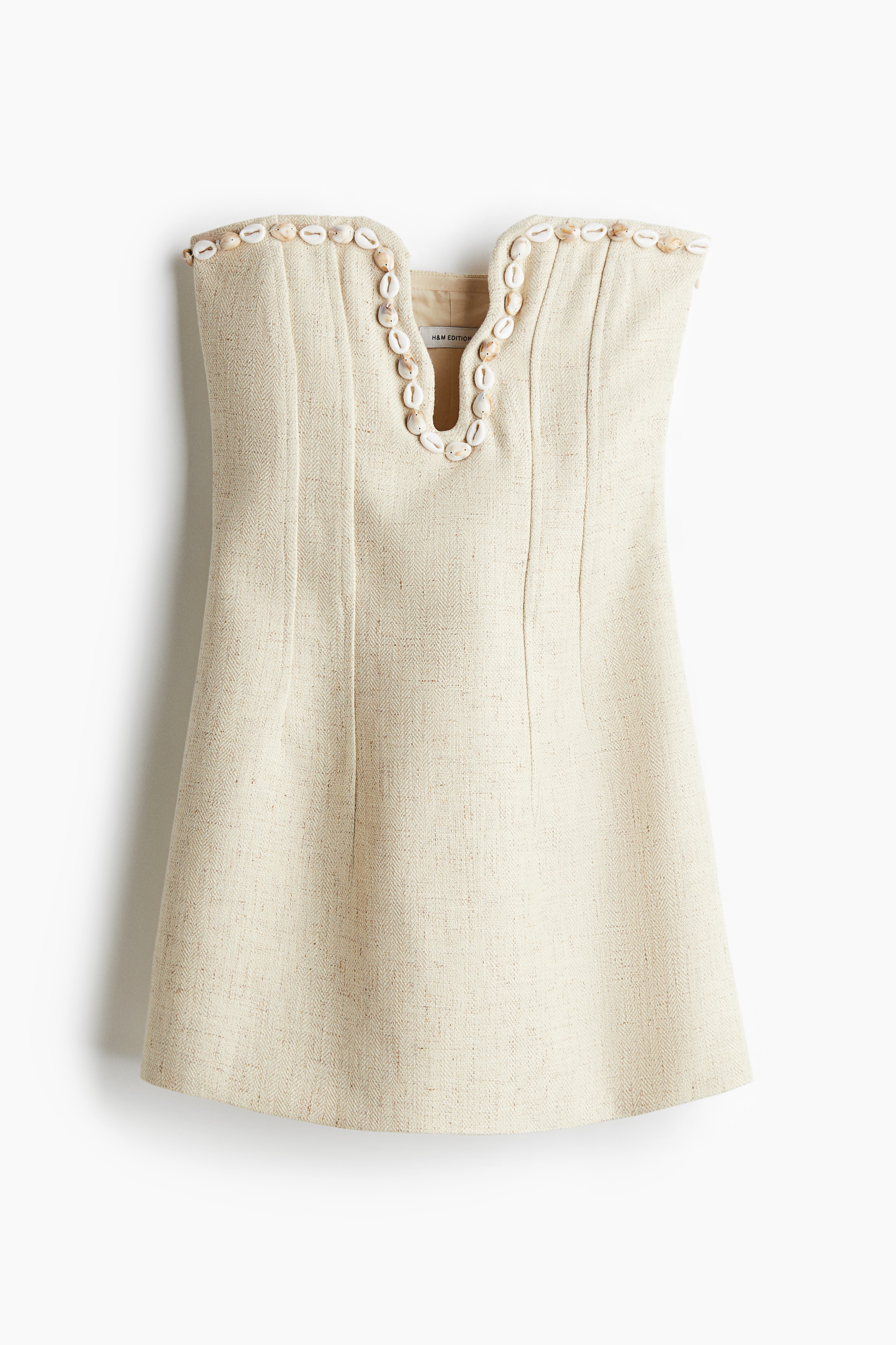 Seashell-Detail Plunge Dress - Light beige