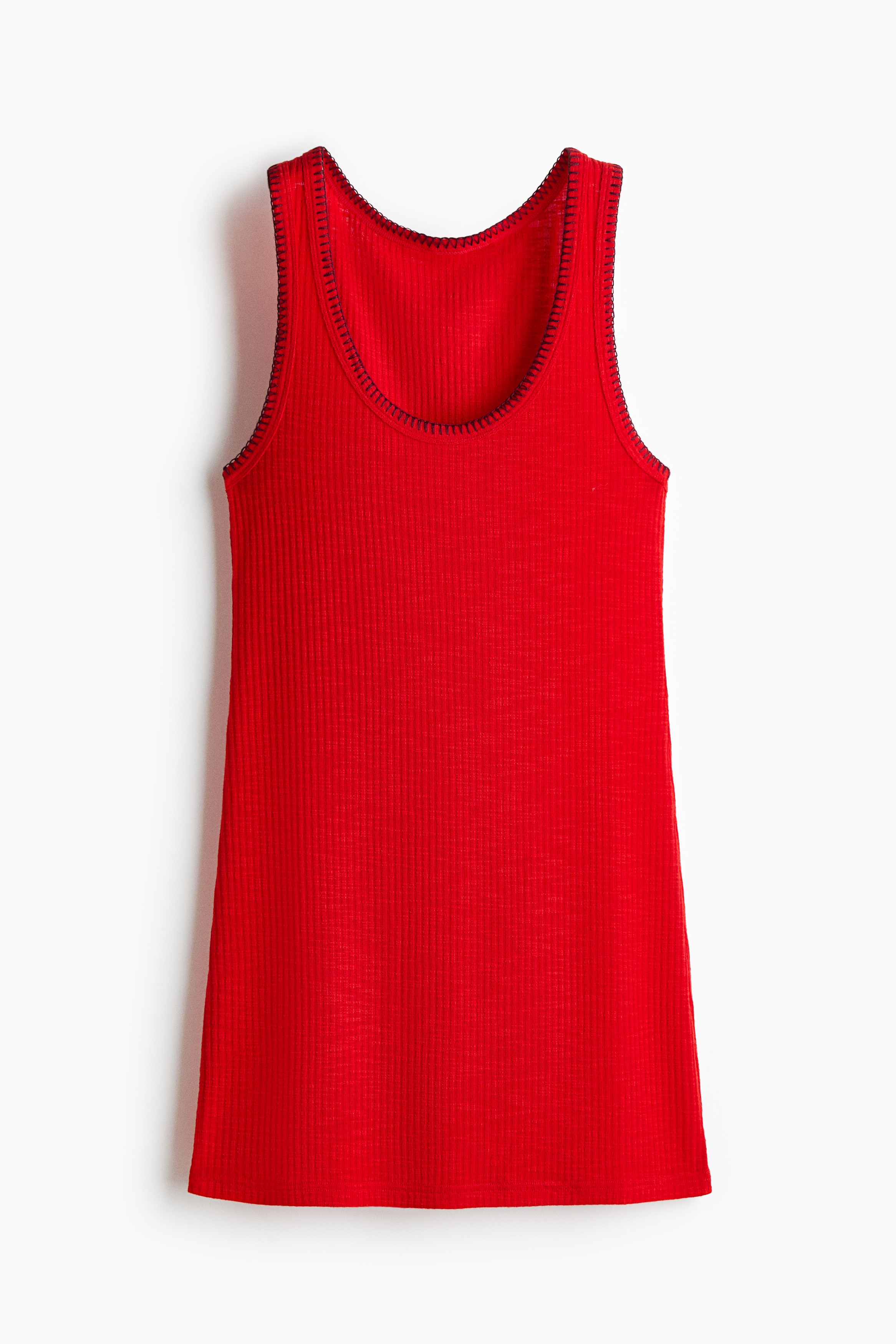 Rib-Knit Dress - Red/Black/White/black