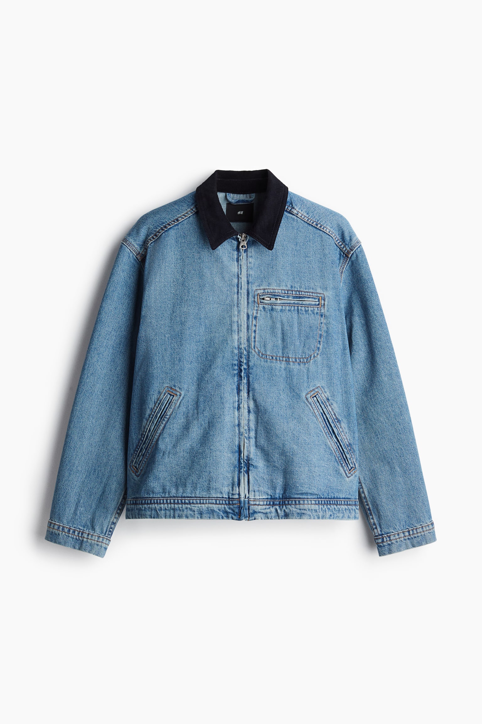 Regular Fit Corduroy-collared denim jacket - Denim blue/Beige - 2