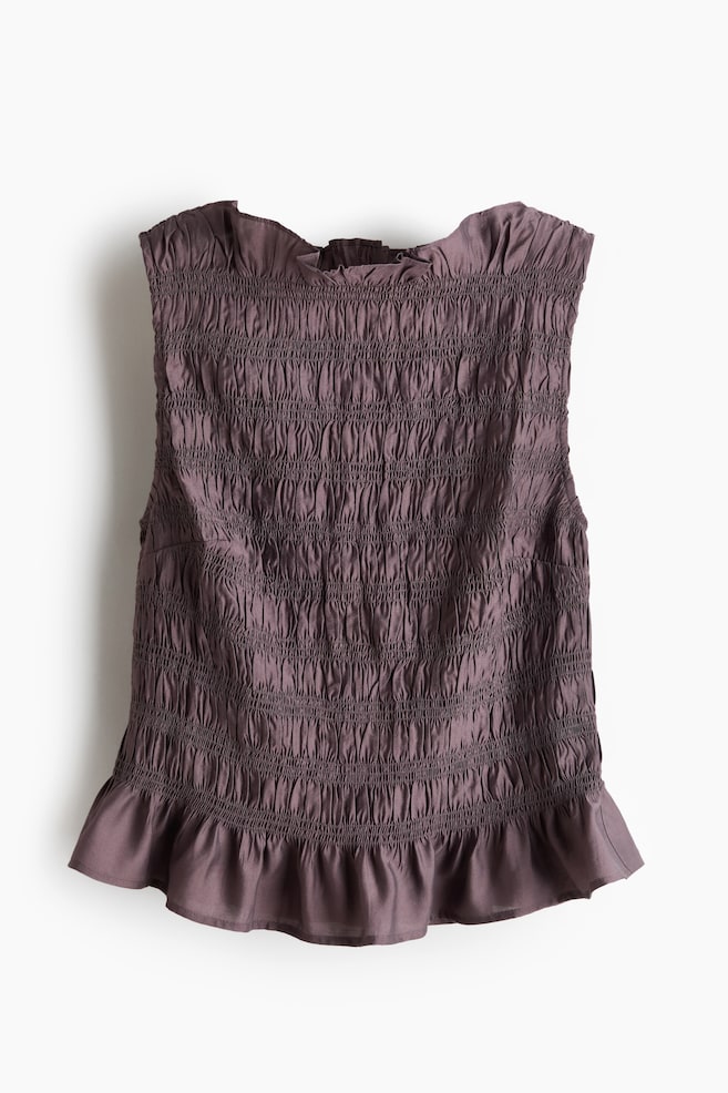 Smockad topp - Dimlila/Ljusbeige/Blommig - 1
