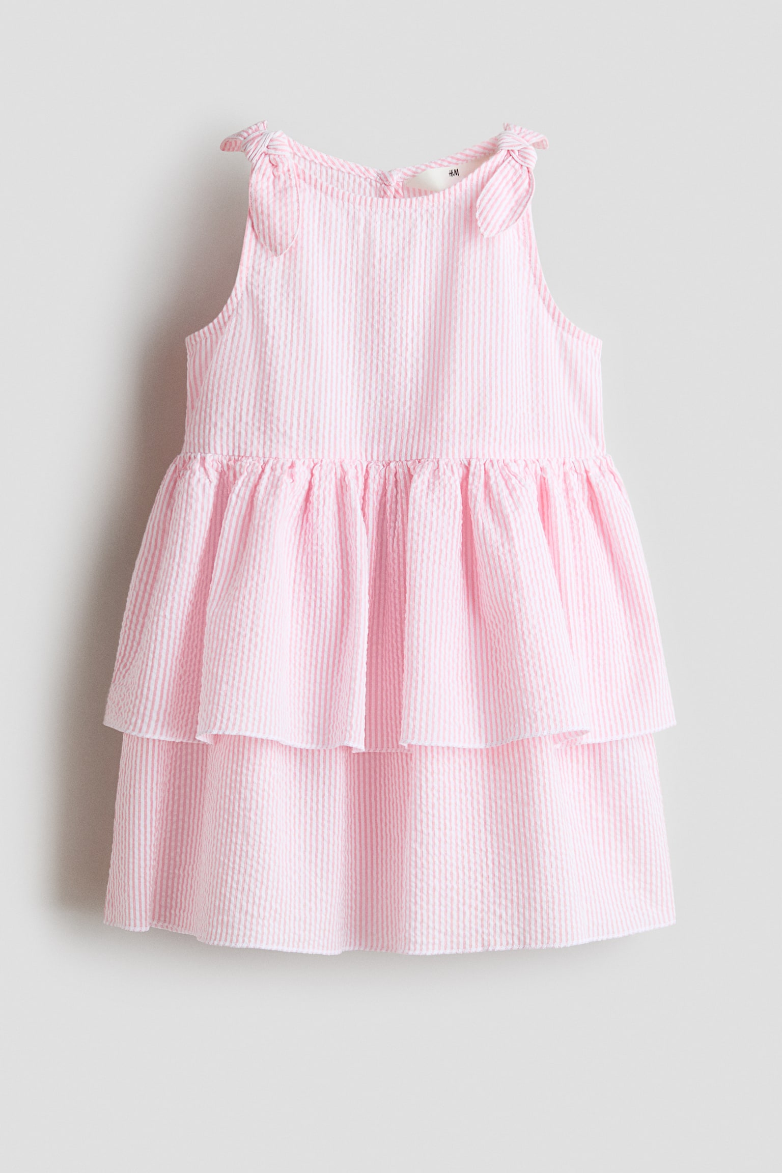 Tiered seersucker dress - Light pink/Striped/Light beige/Floral