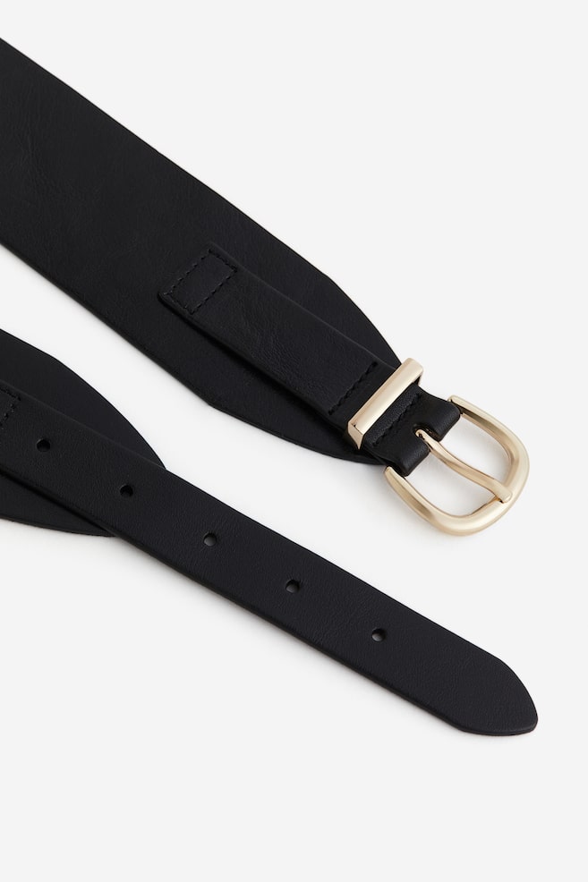 Leather waist belt - Black/Khaki green - 2