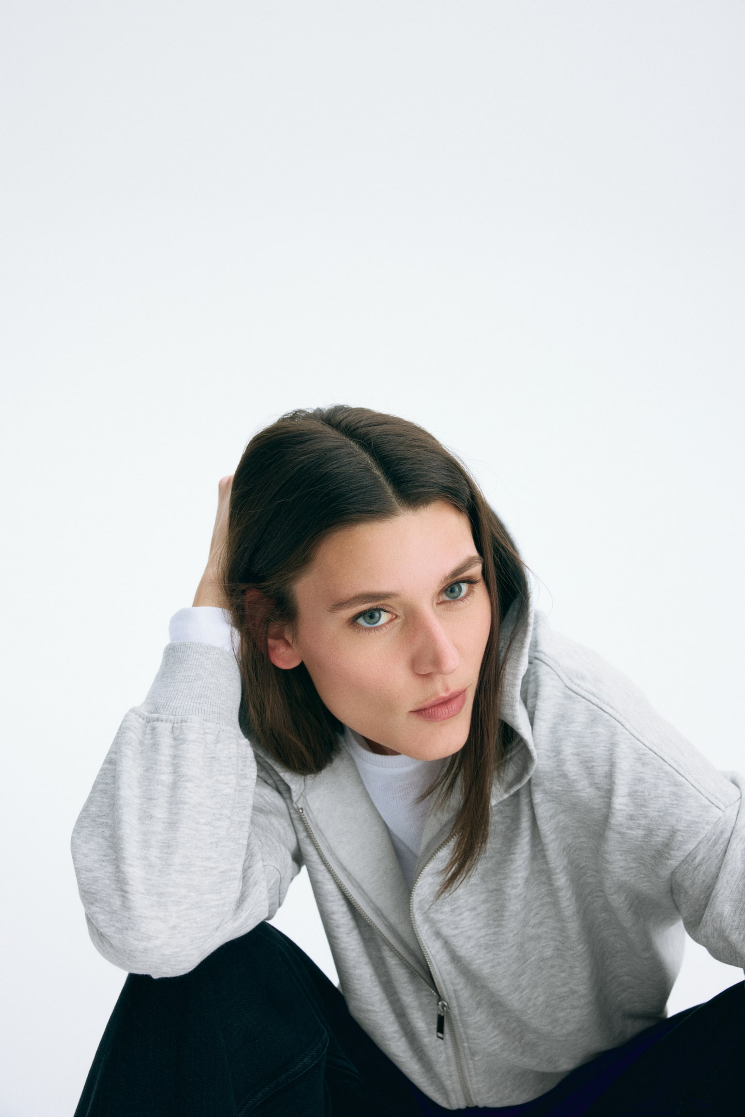 Short zip-through hoodie - Light grey marl/Dark dusty pink/Black/Dark brown - 4