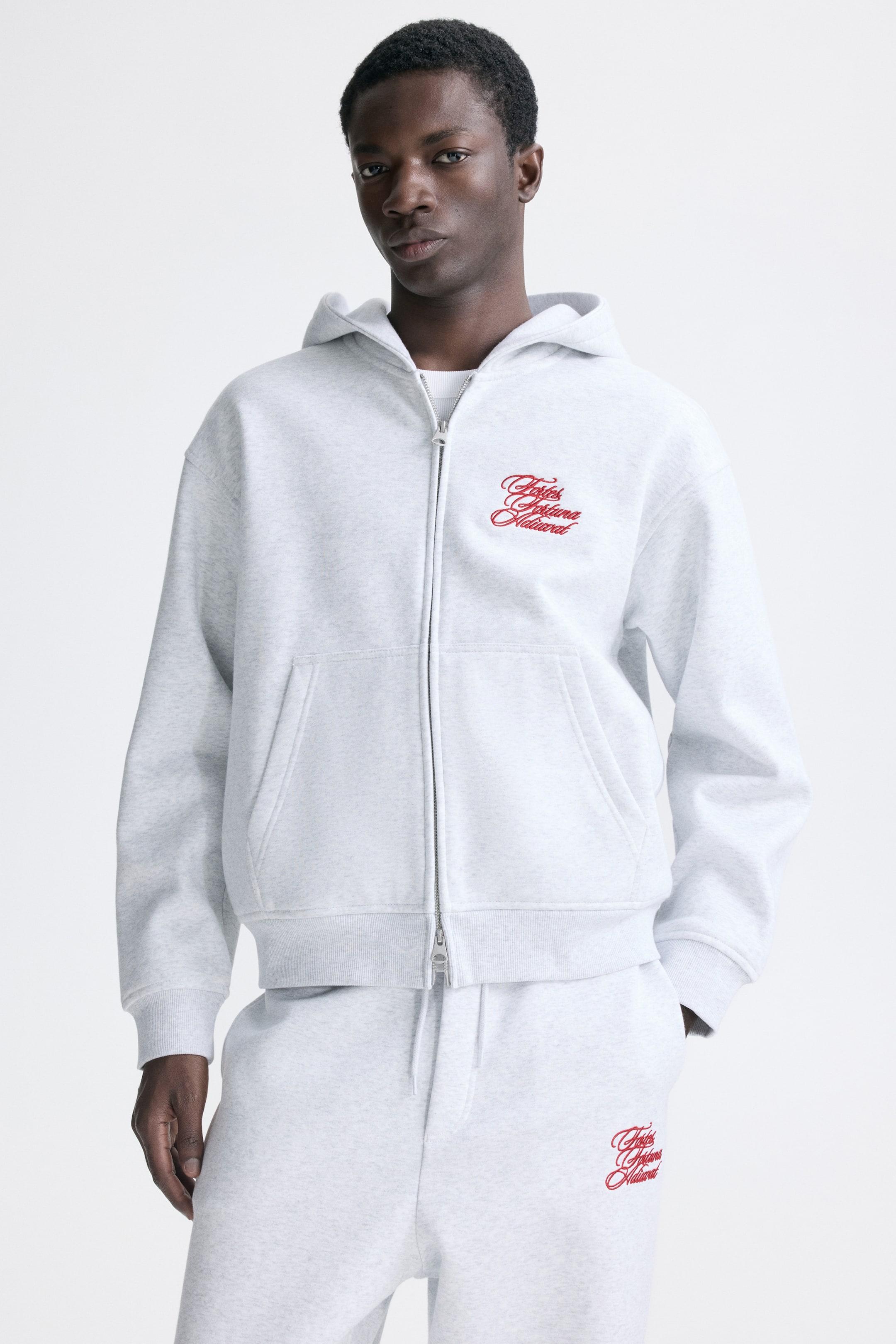 View larger image: Loose-Fit Boxy Hooded Jacket - Gray melange/Fortes Fortuna - Men | H&M US 1