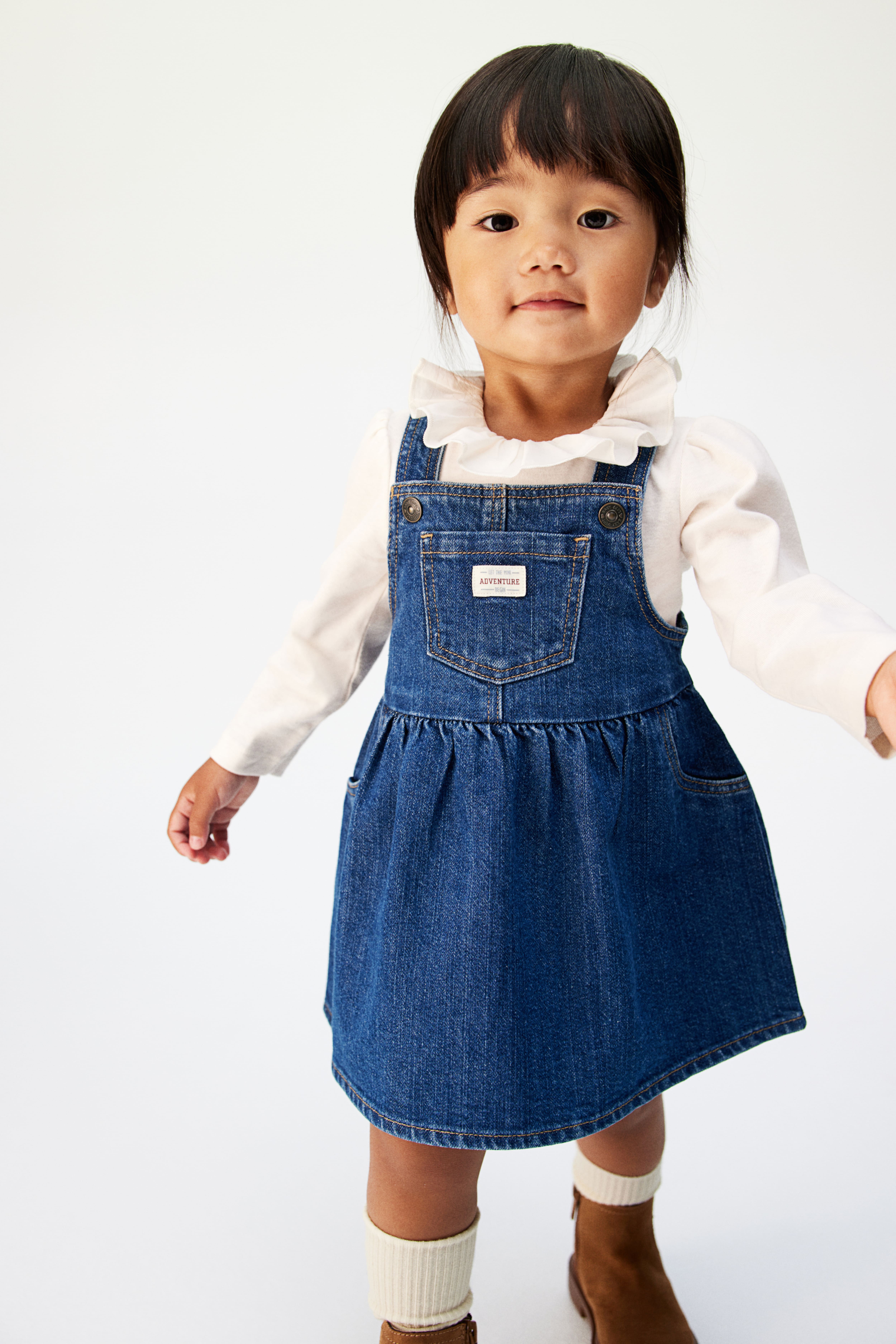 Cotton Overall Dress - Square Neckline - Sleeveless - Denim blue - Kids |  H&M US