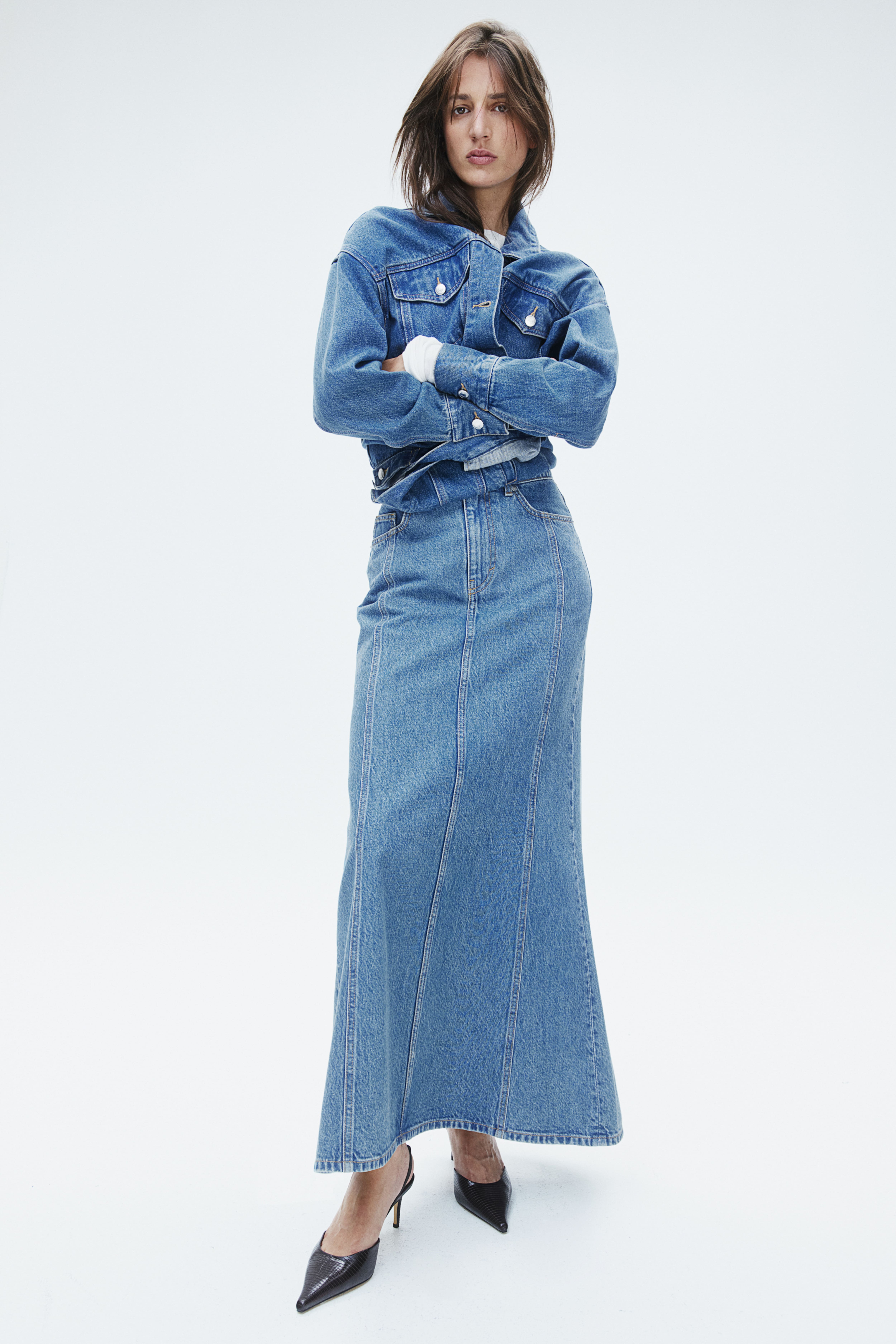 Maxi Long Denim Skirts Slit Stretch Pencil H M GB