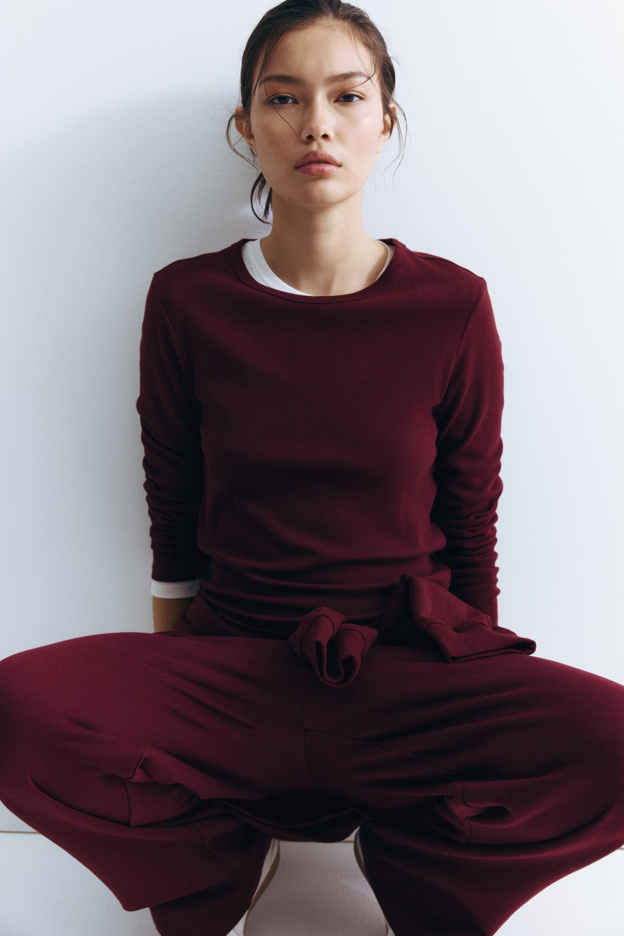 Xem ảnh lớn hơn: Áo cotton gân nổi - Màu đỏ rượu - Ladies | H&M VN 2