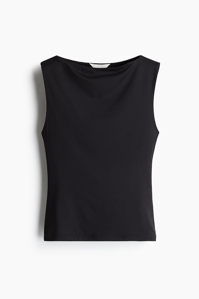 Boat-neck microfibre top - Black/Dark grey - 1
