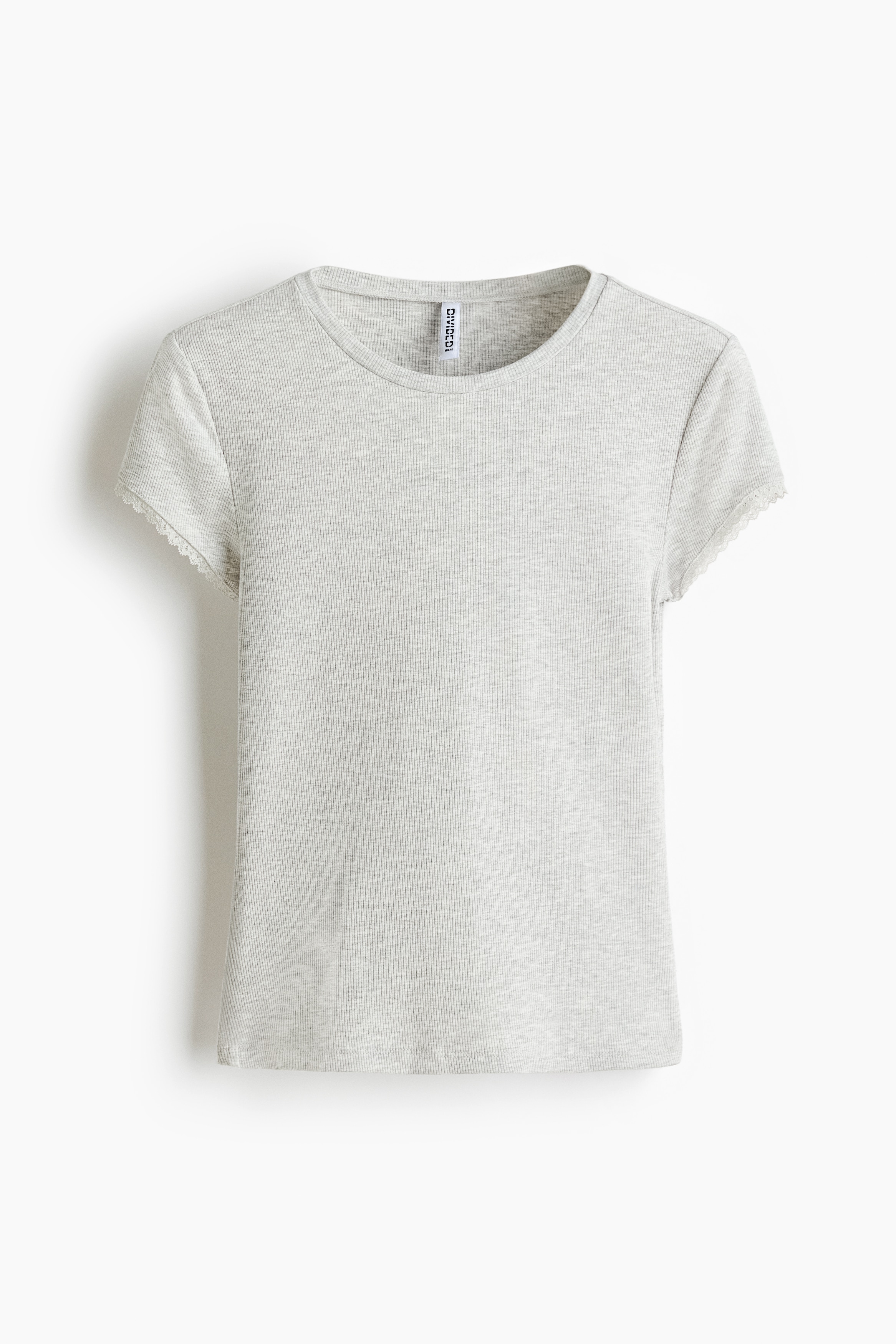 Lace-trimmed viscose T-shirt-Light grey marl