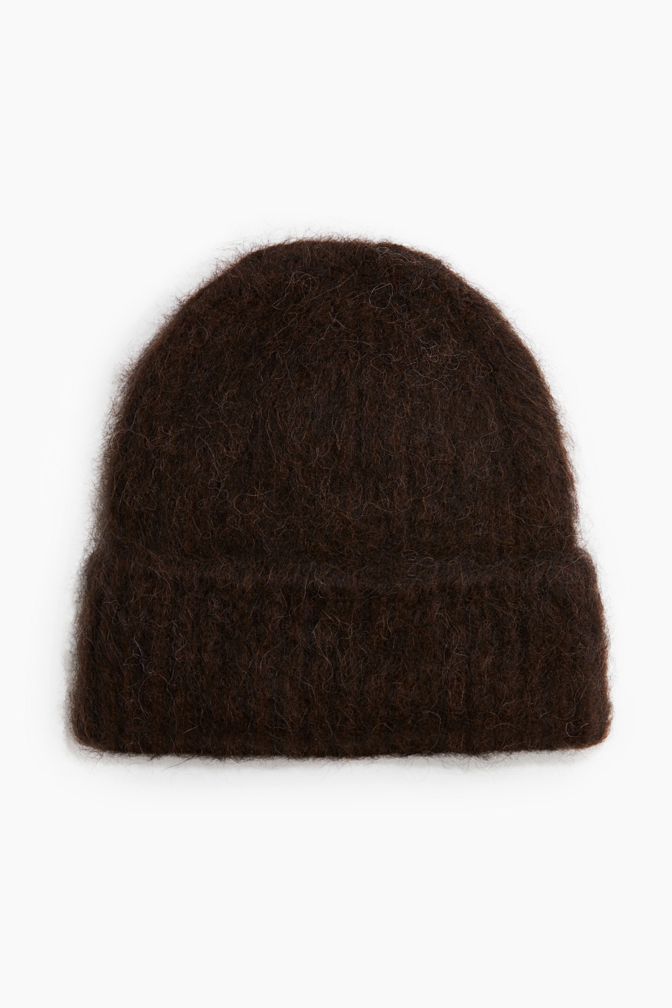Ribbstickad beanie i alpackamix - Mörkbrun/Mörkgrå/Gråmelerad/Svart/Grå/Mörkgrå