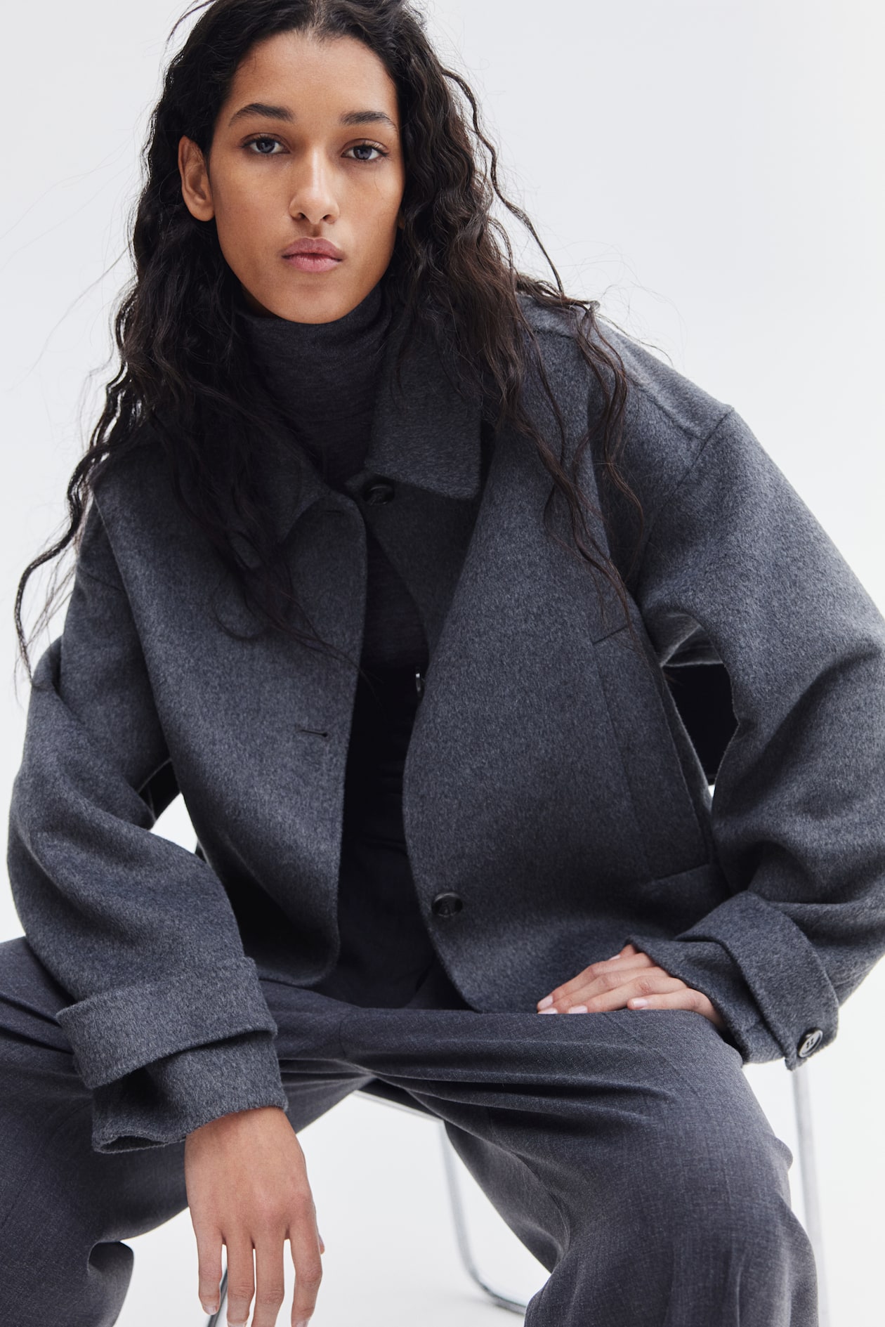 Handgefertigte Jacke aus Wollmix Dunkelgrau Ladies H&M DE