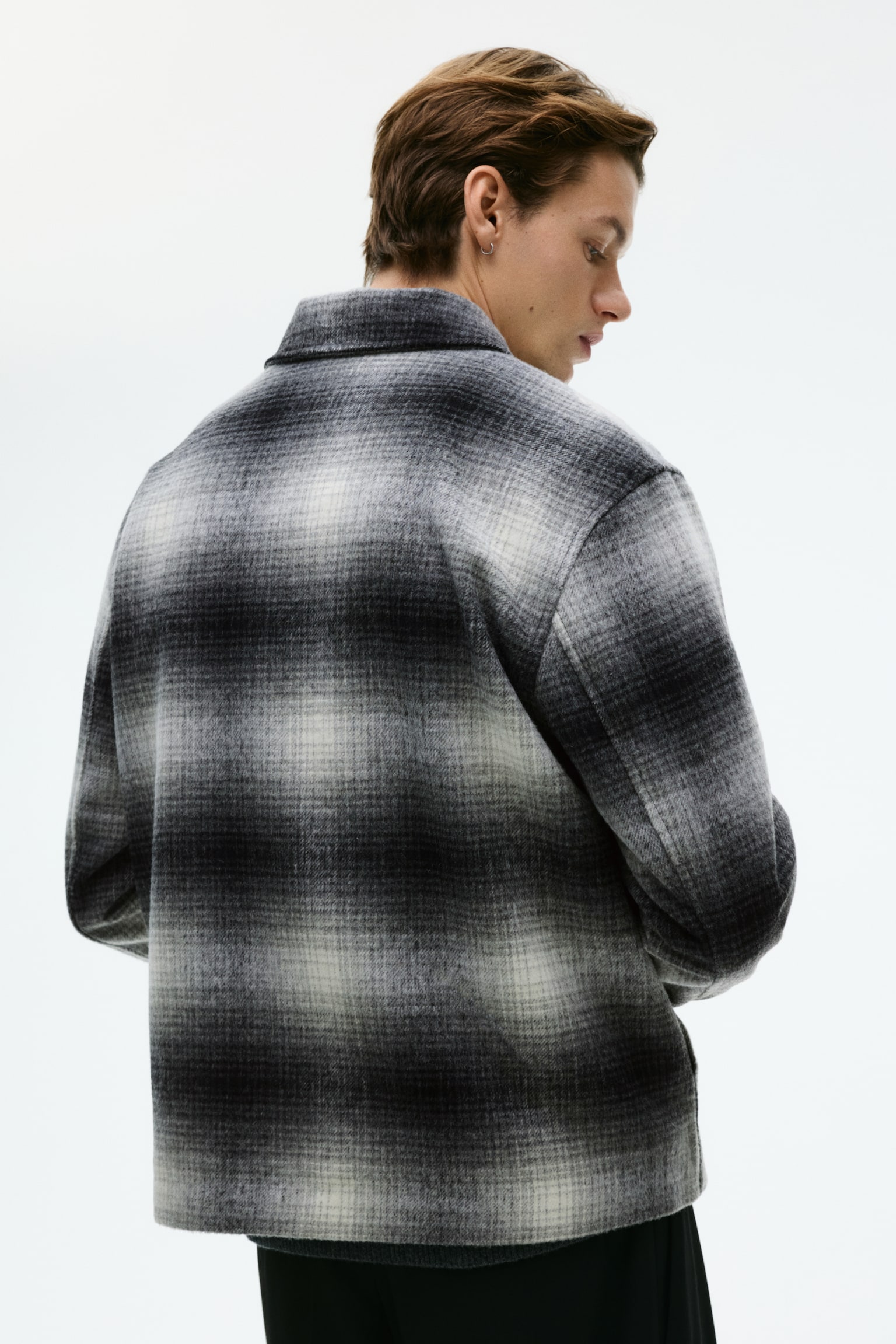 Regular Fit Wool-blend overshirt - Dark grey/Checked/Dark green/Checked - 4