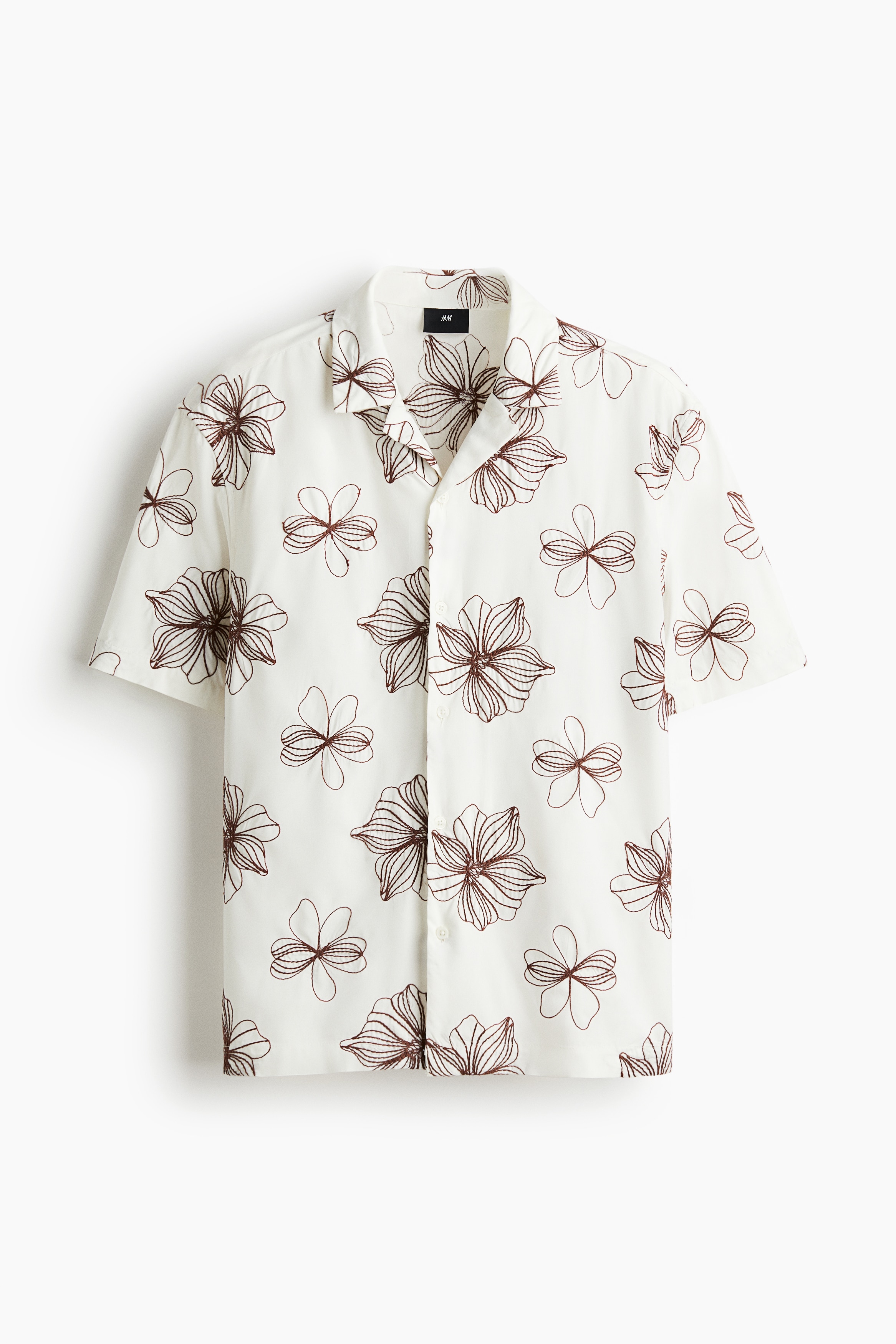 Regular Fit Embroidered resort shirt - White/Floral/Burgundy/Flowers/Khaki green/Floral