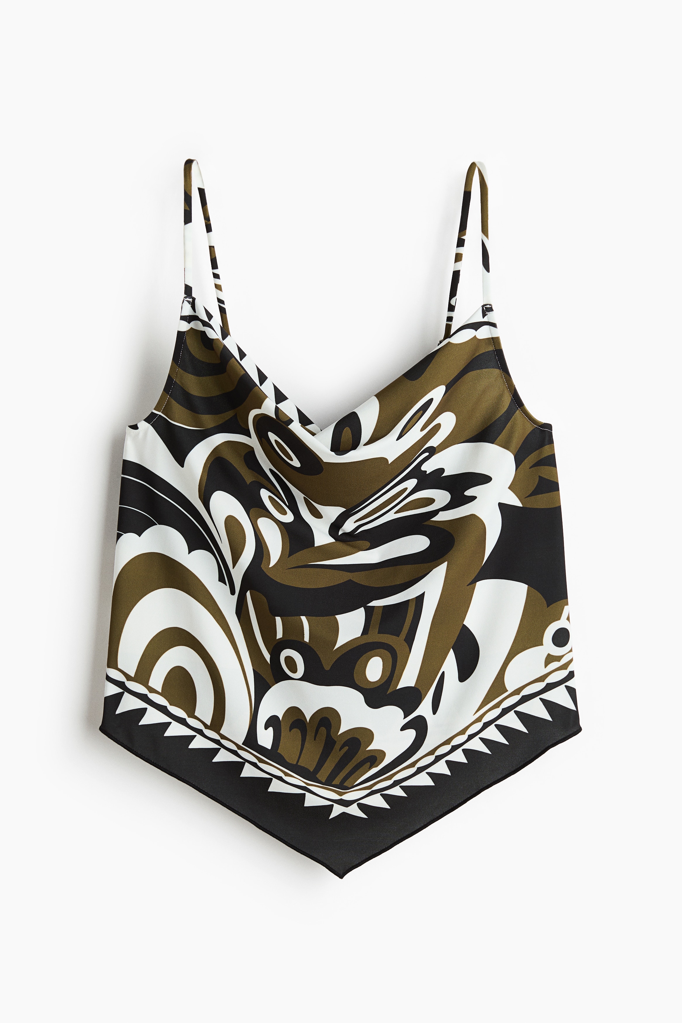 Top de alças com decote drapeado - Verde caqui/Padrão