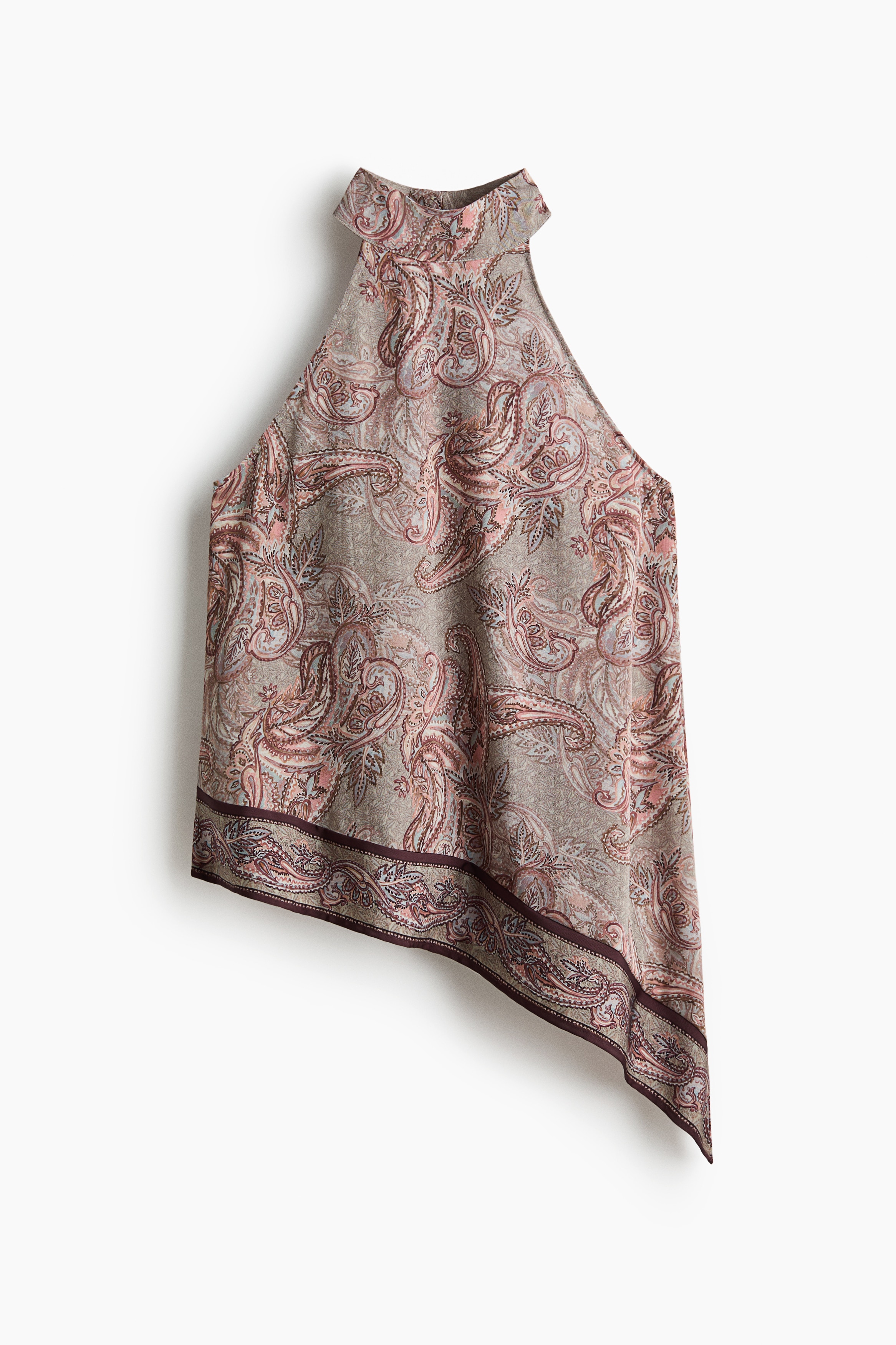 Asymmetric satin top - Dusty green/Paisley pattern/Burgundy/Beige