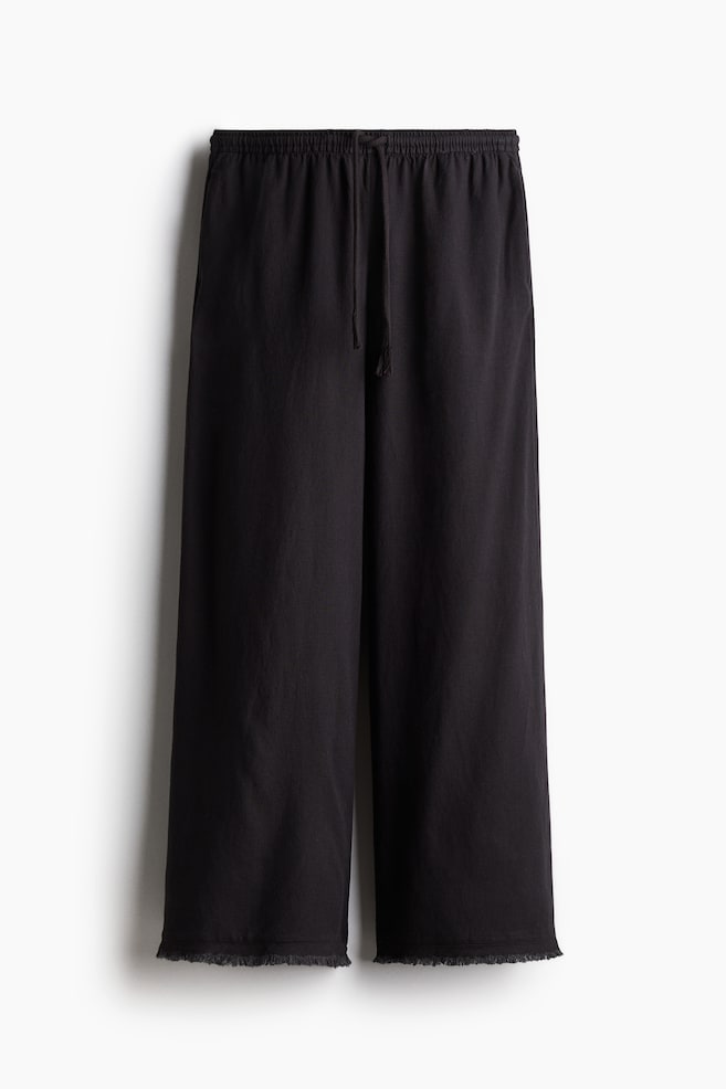 Pantalón en mezcla de lino con cordón de ajuste - Gris oscuro/Beige claro/Beige claro/Estampado paisley - 1