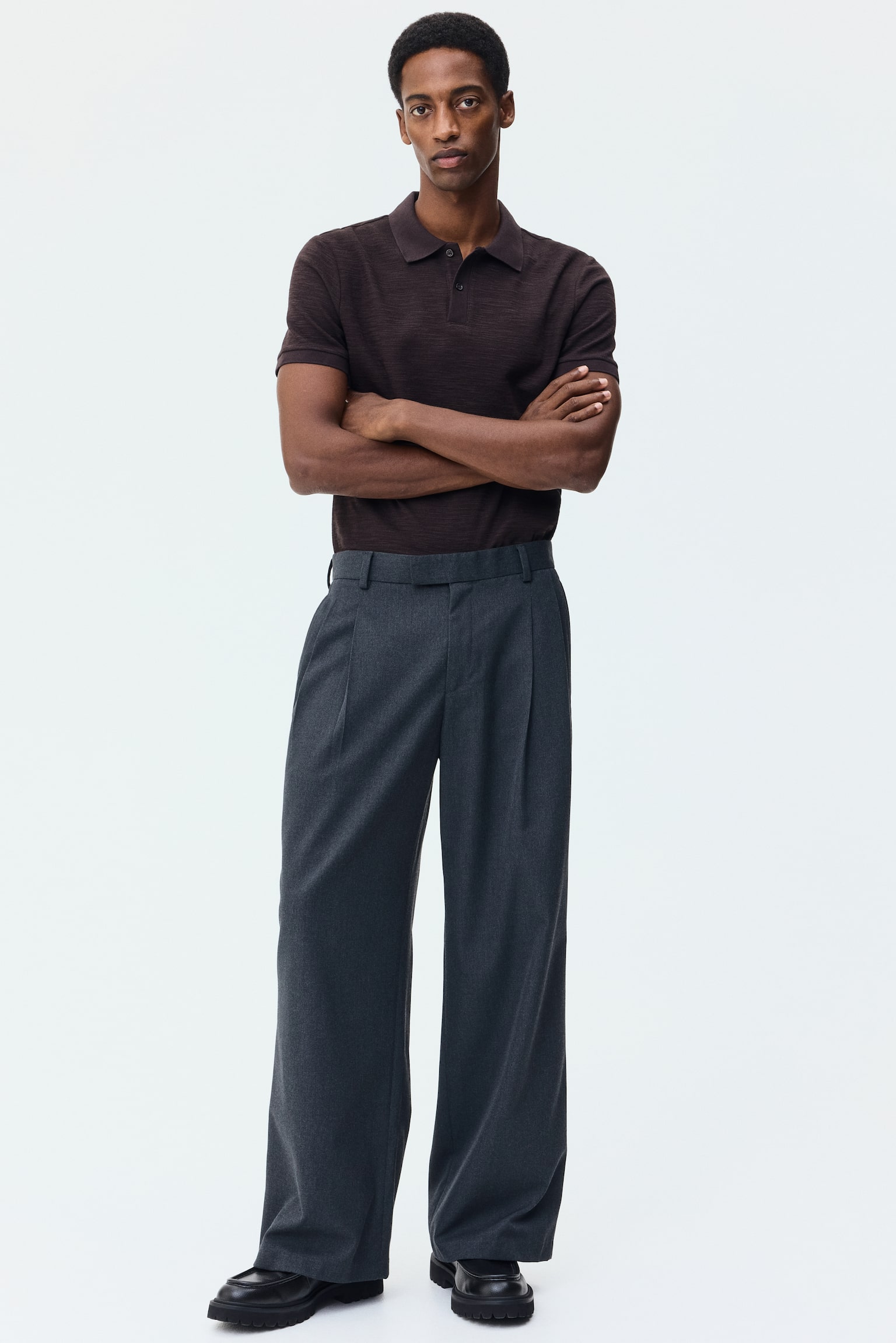 חולצת פולו מסריג ז'קארד Slim Fit - חום כהה - 4