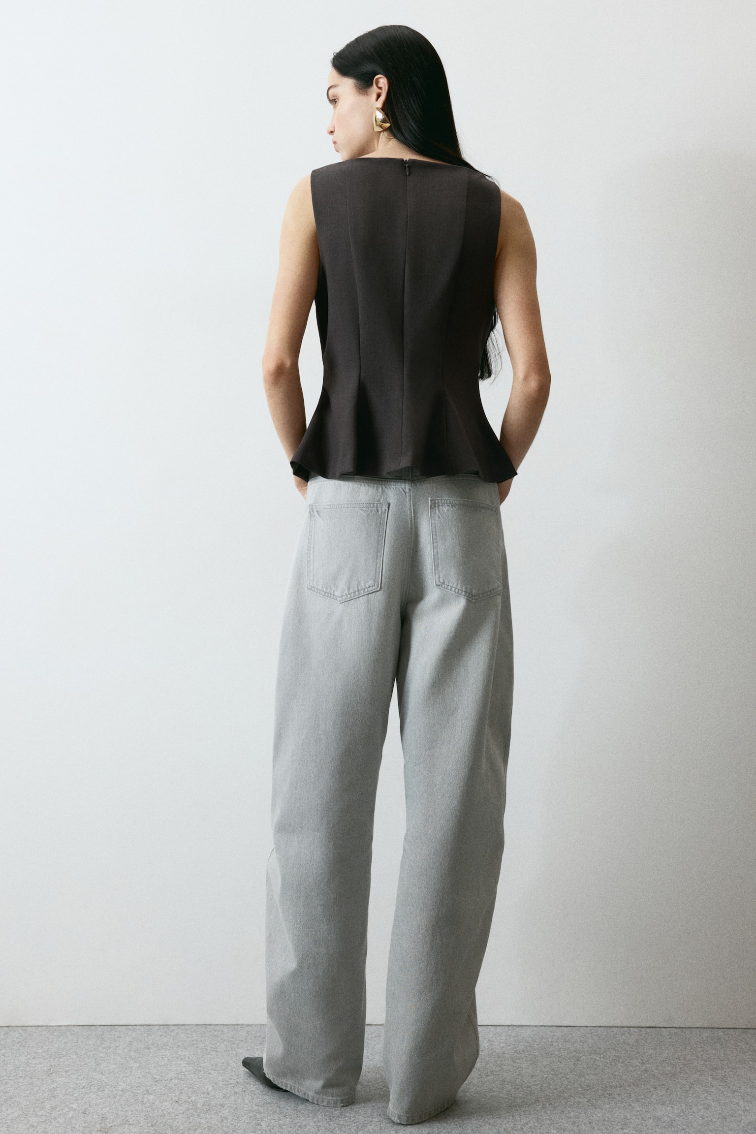 Tailored peplum top - Dark grey - 4
