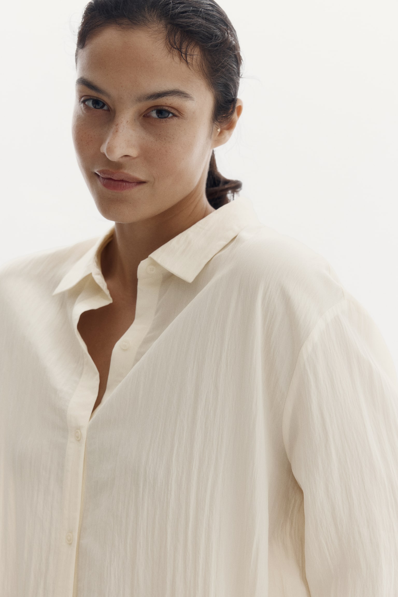 Crinkled shirt - Cream - 6