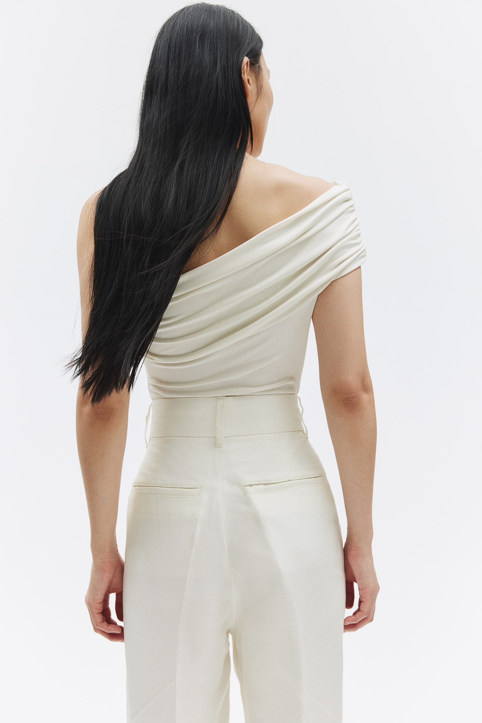 Draped one-shoulder body - White/Black - 6