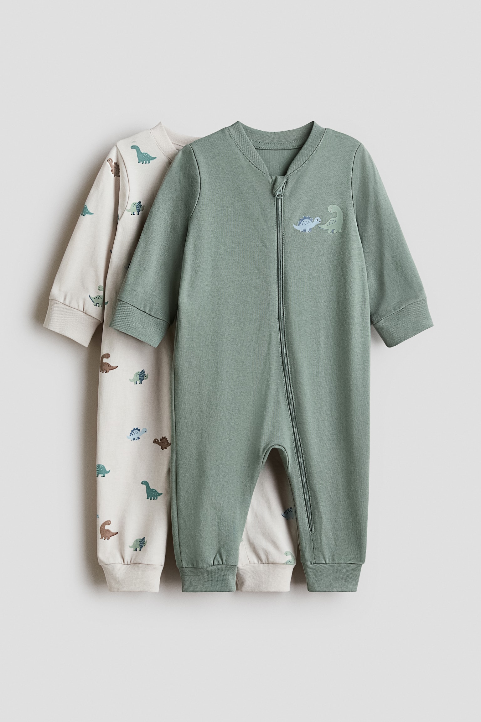 2-pack printed sleepsuits - Khaki green/Dinosaurs/藍色/太空