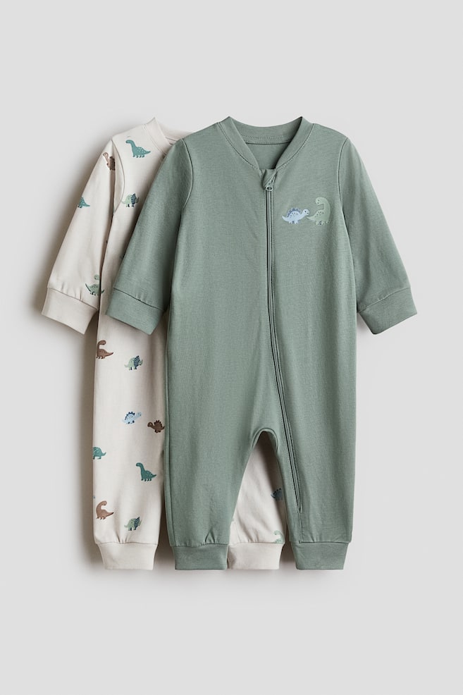 2-pack printed sleepsuits - Khaki green/Dinosaurs/Blue/Space - 1