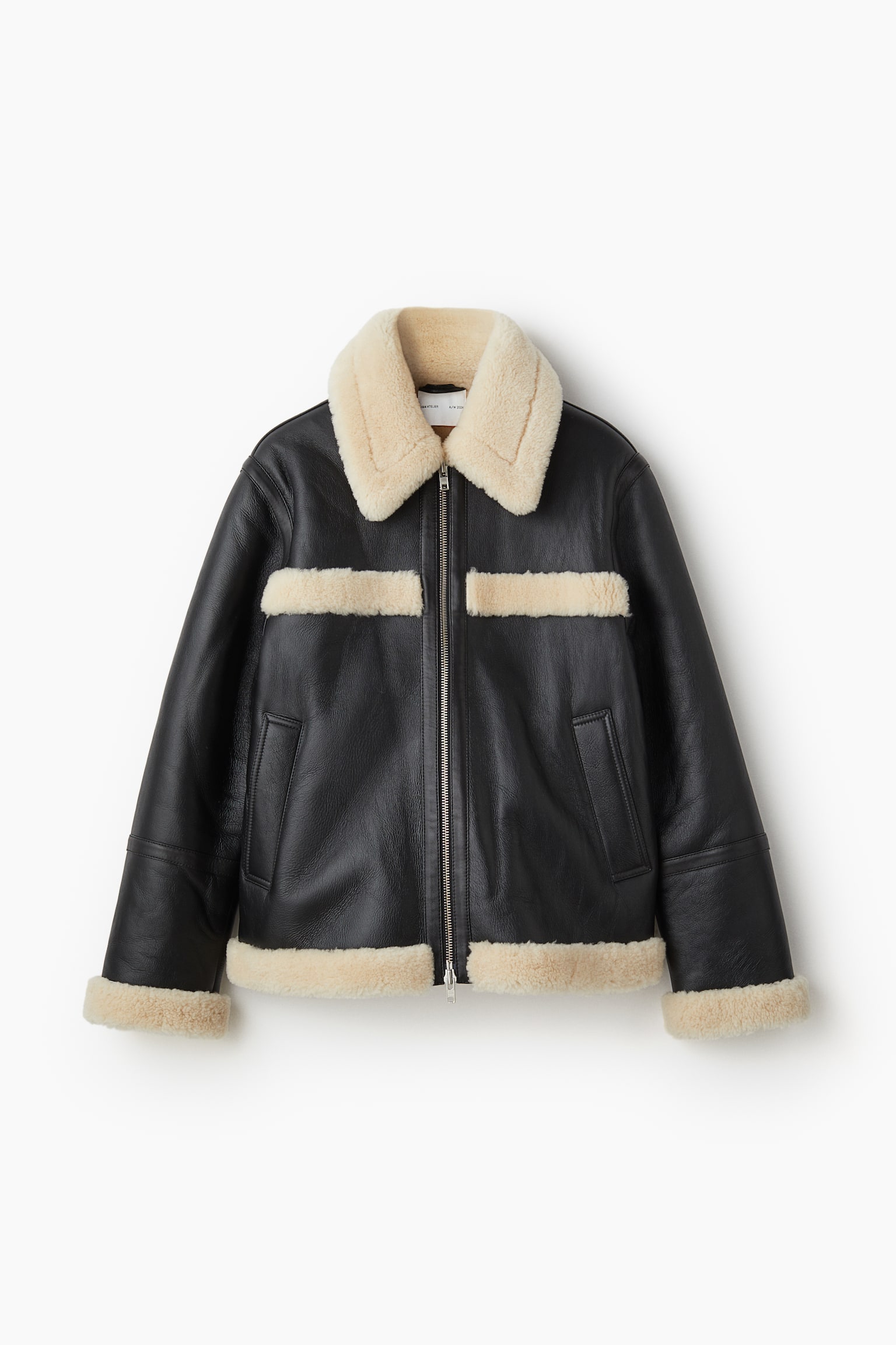 Leather aviator jacket - Black/Light beige - 2