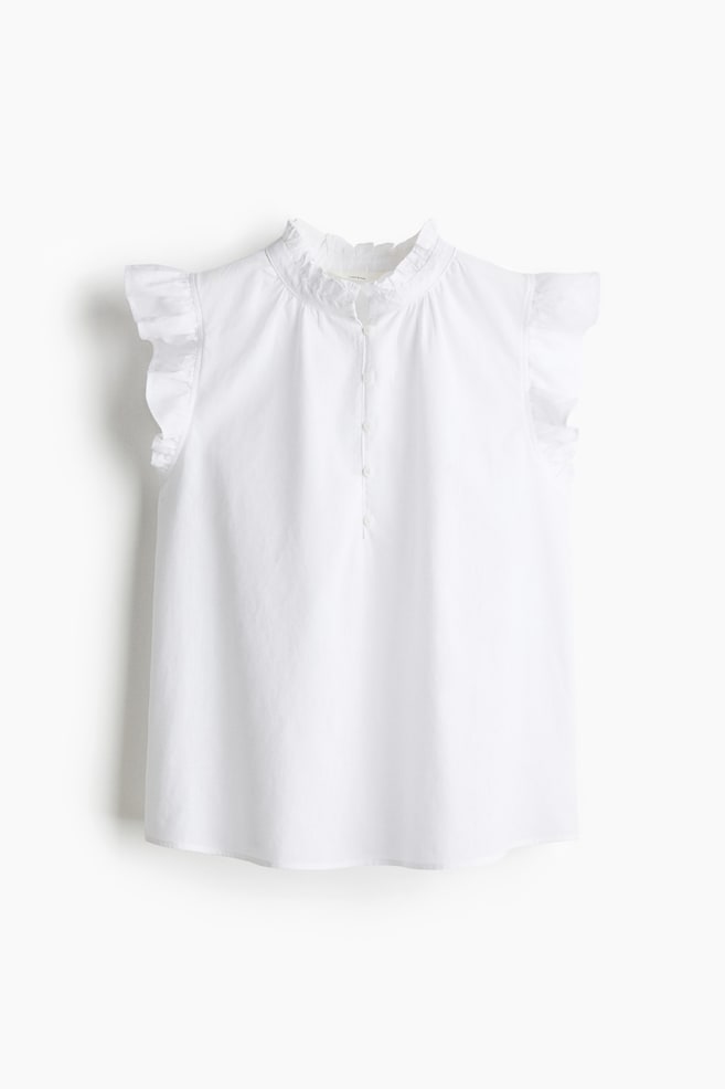 Linen-Blend Blouse - White/Light blue/striped - 1