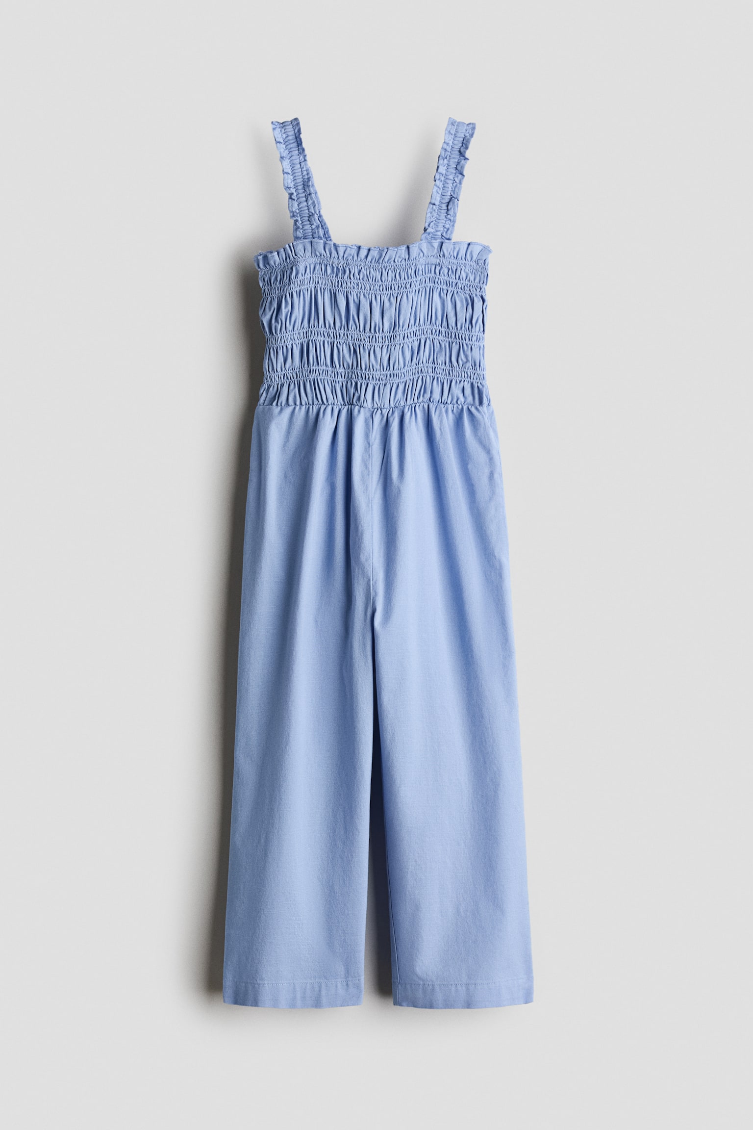 Smocked Cotton Jumpsuit - Light blue/Cream/red floral