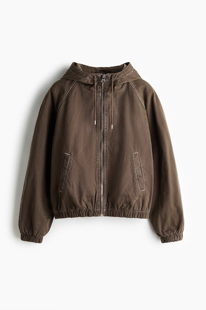 Wattierte Canvasjacke - Dunkles Graubraun/Schwarz - 1