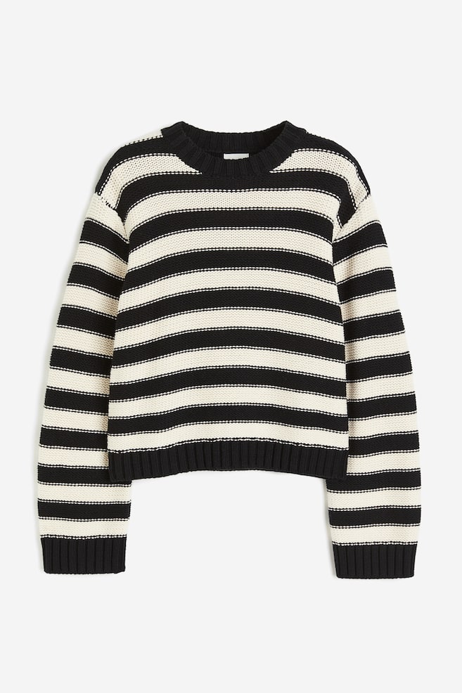 Pullover dalla linea squadrata - Nero/righe - 1